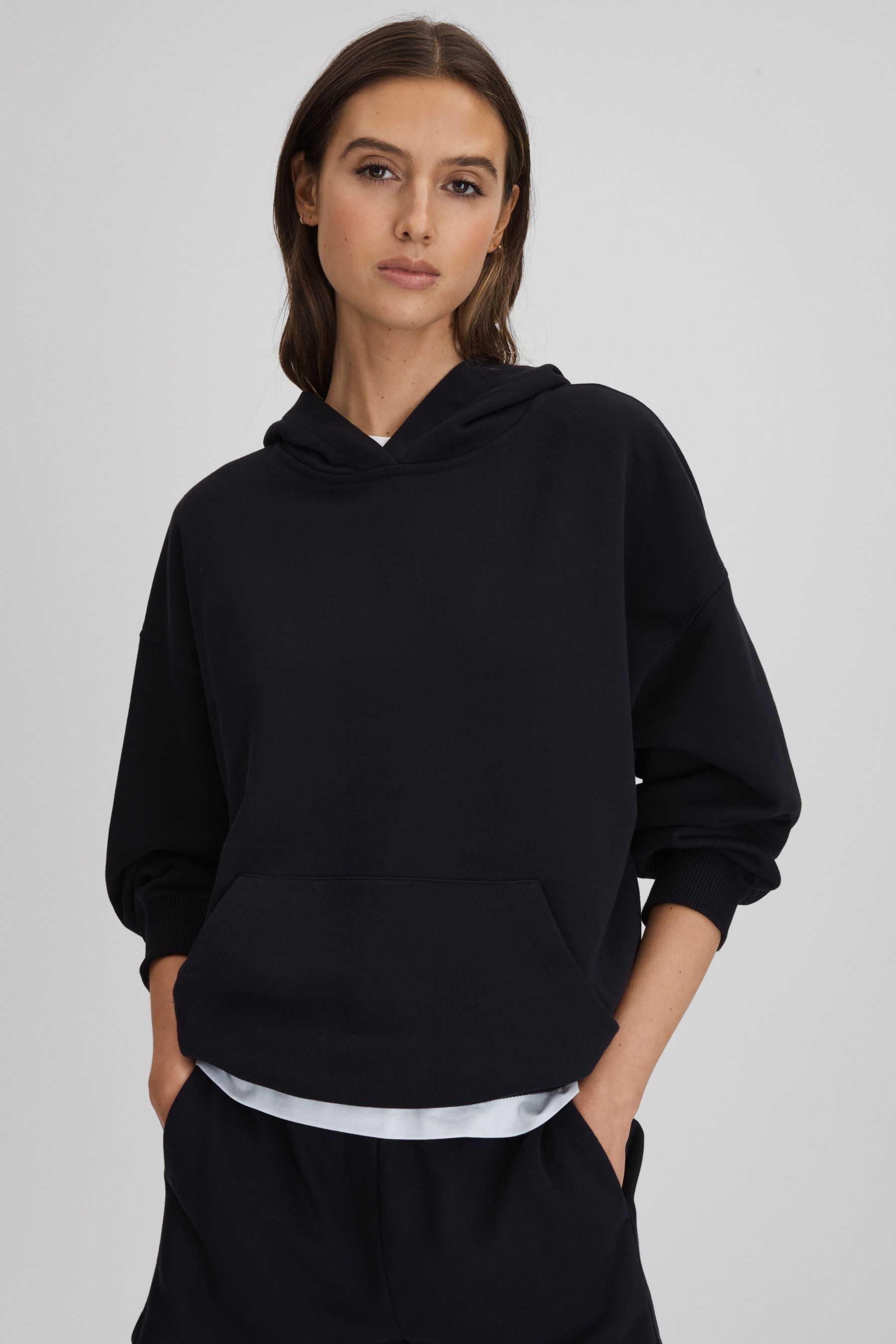 Buy Reiss Navy Cody Cotton Blend Crew Neck Hoodie from the Next UK online shop