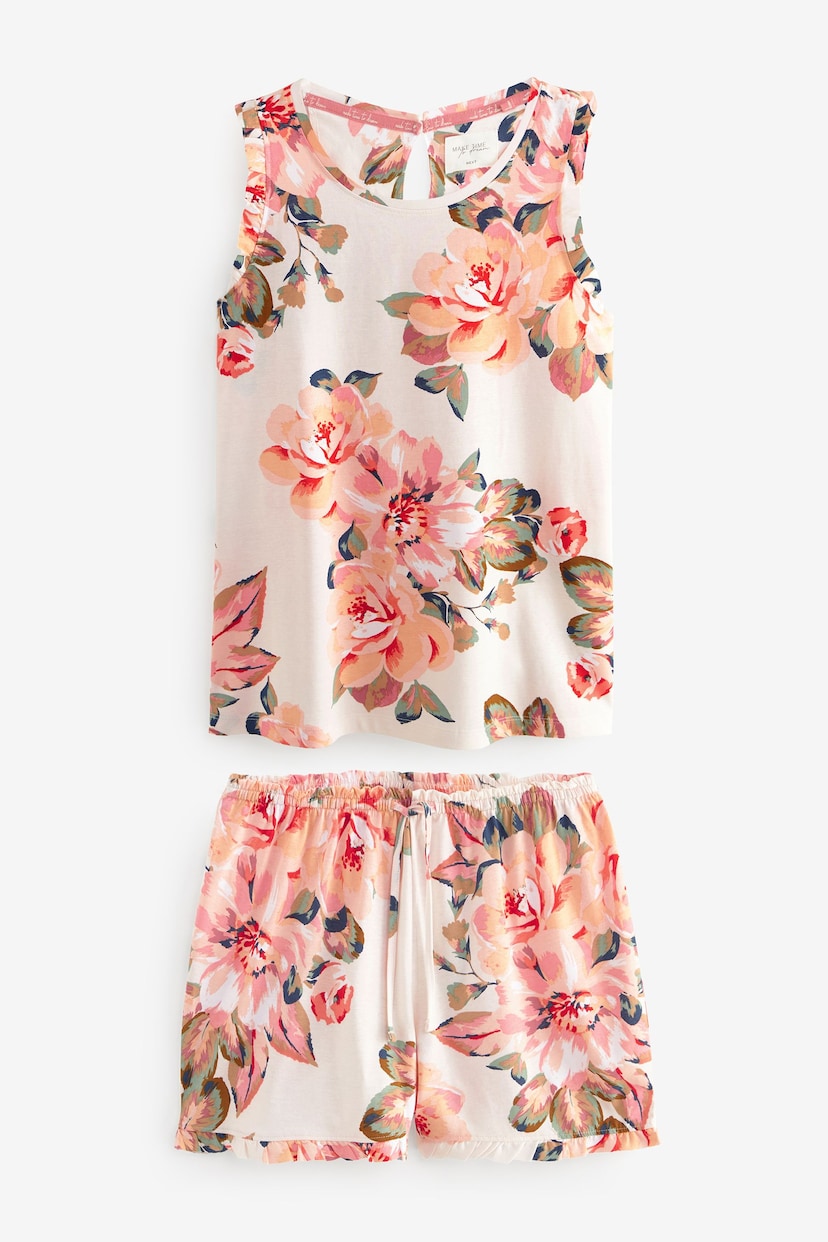 Ecru/Pink Floral Cotton Vest Short Pyjamas Set - Image 6 of 9