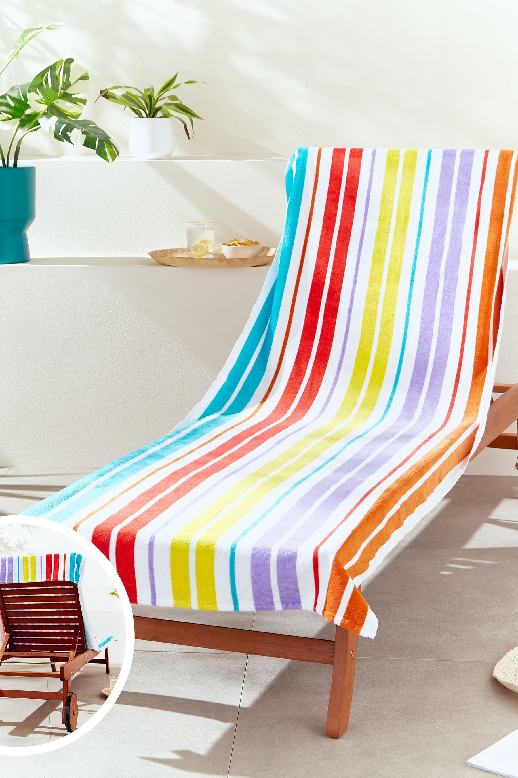 Buy Catherine Lansfield White 100 Cotton Rainbow Stripe Sun Lounger Extra Long Beach Towel from the Next UK online shop