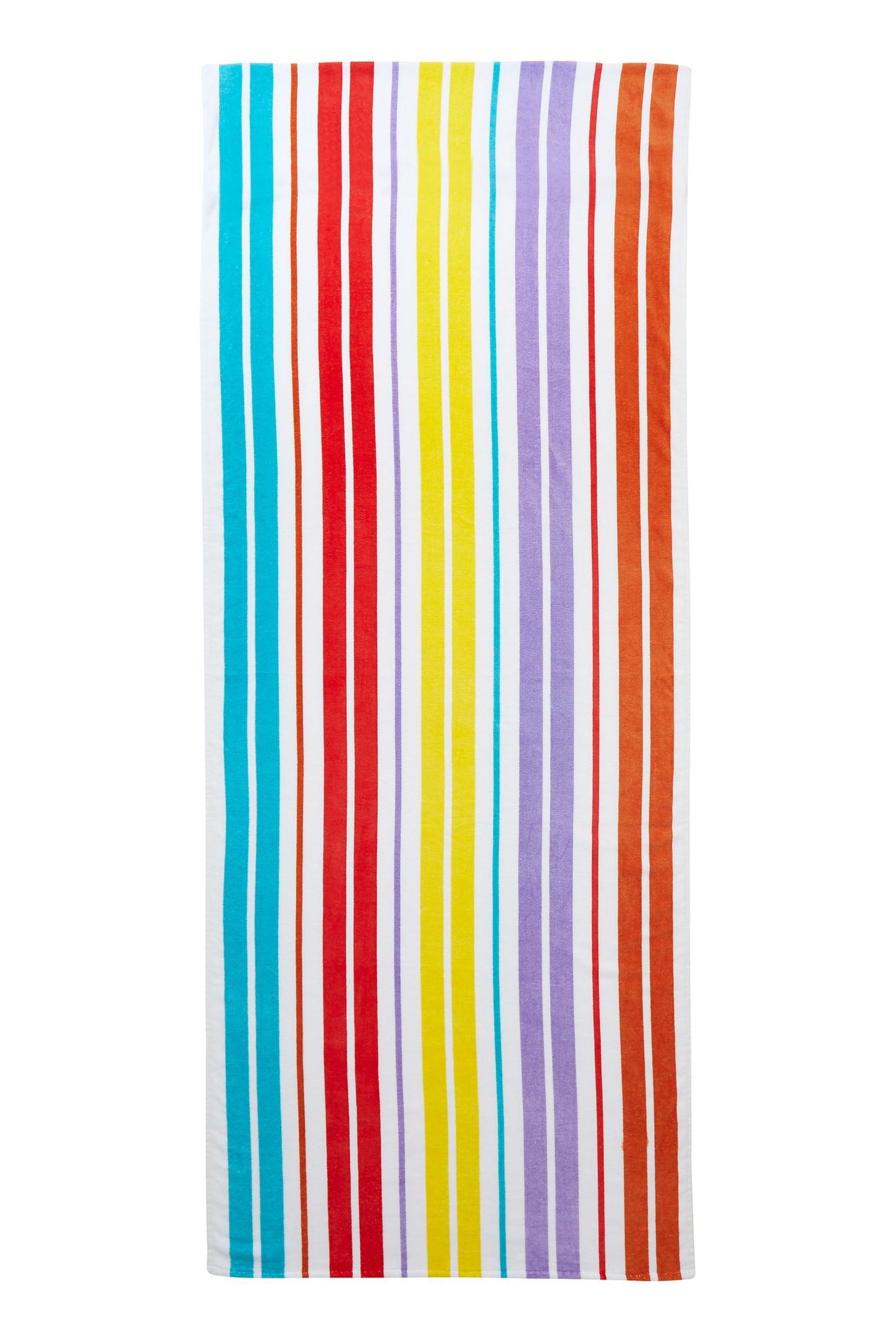 Catherine Lansfield White 100 Cotton Rainbow Stripe Sun Lounger Extra Long Beach Towel