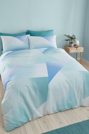 Catherine Lansfield Green Blue Ombre Larsson Geo Reversible Duvet Cover Set - Image 1 of 4