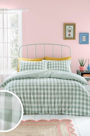 Catherine Lansfield Green Seersucker Gingham Check Easy Care Duvet Cover Set - Image 1 of 5