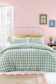 Catherine Lansfield Green Seersucker Gingham Check Easy Care Duvet Cover Set - Image 2 of 5