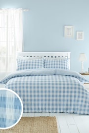 Catherine Lansfield Blue Seersucker Gingham Check Easy Care Duvet Cover Set - Image 1 of 5