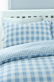 Catherine Lansfield Blue Seersucker Gingham Check Easy Care Duvet Cover Set - Image 4 of 5