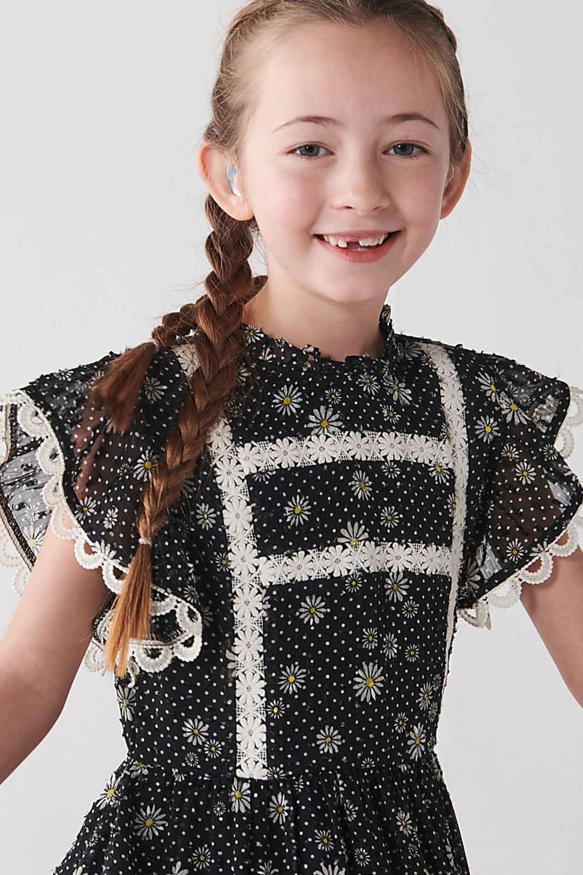 River Island Black Light Mini Girls Floral Chiffon Dress - Image 3 of 6