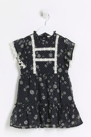 River Island Black Mini Girls Floral Chiffon Dress - Image 4 of 7