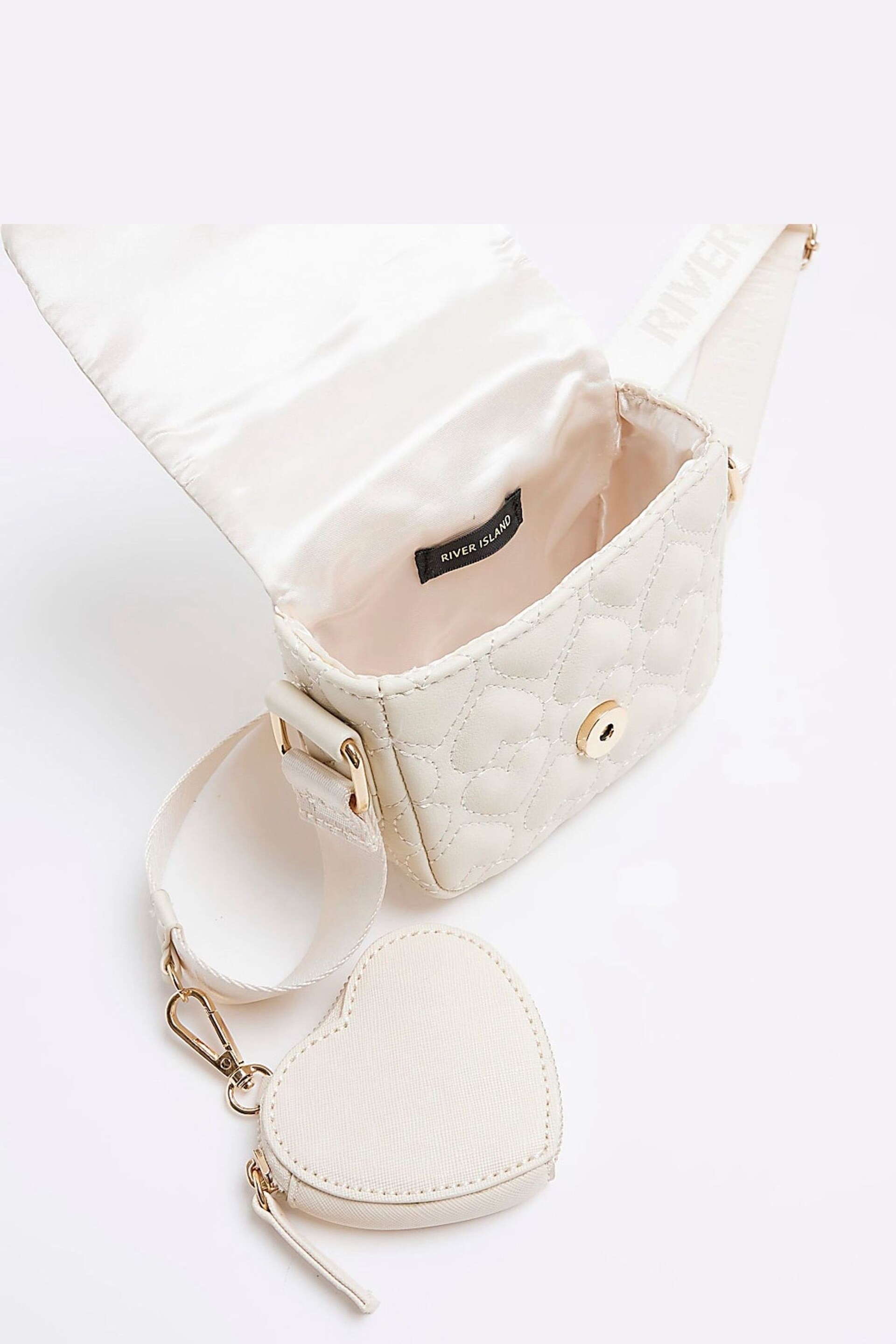 River Island Cream Girls Heart Quilt Cross-Body Bag - Image 6 of 7