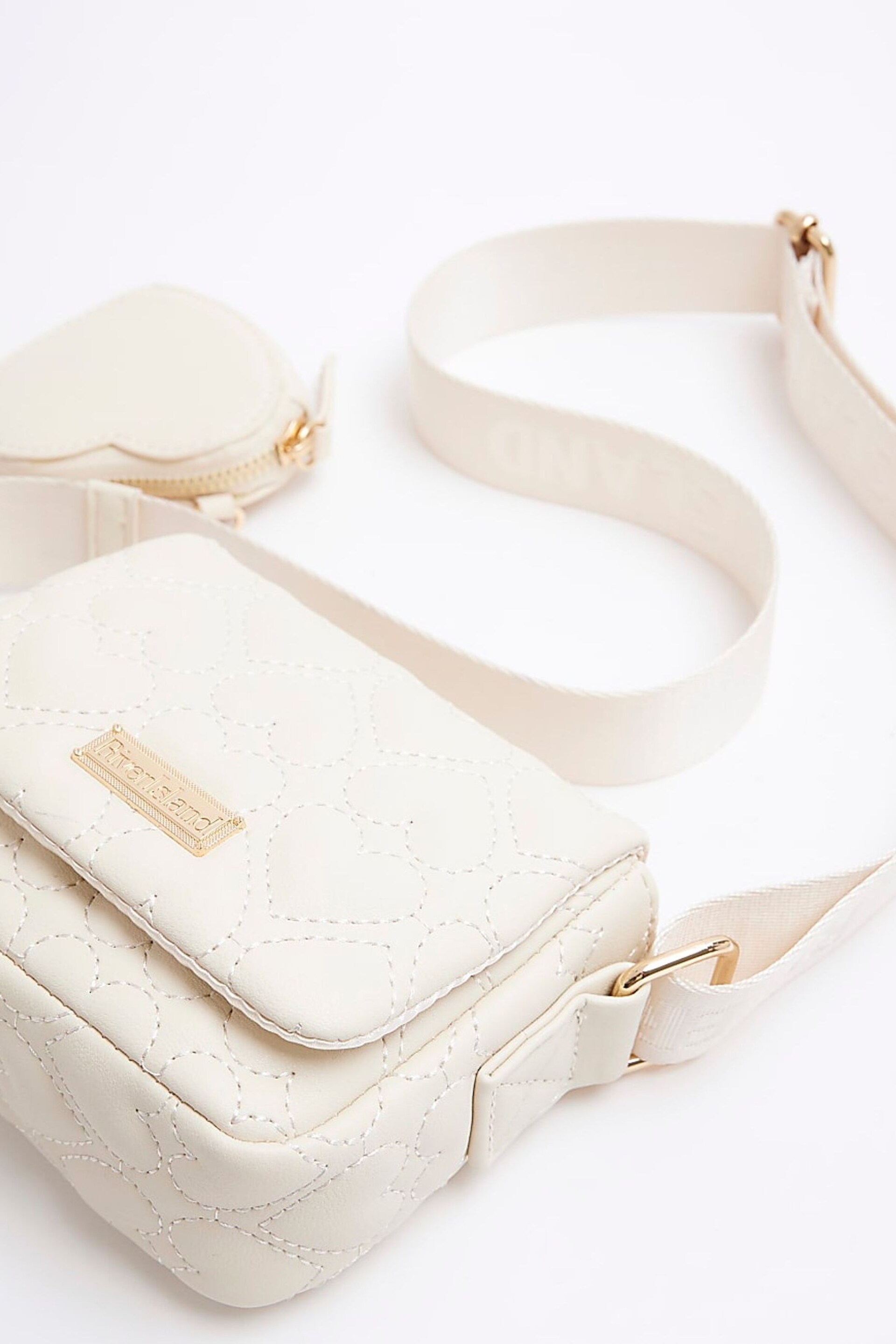 River Island Cream Girls Heart Quilt Cross-Body Bag - Image 7 of 7