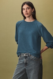 Teal Blue Textured Long Sleeve Top - Image 1 of 8