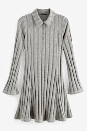 Light Grey Collared Long Sleeve Ribbed Mini Dress - Image 2 of 3