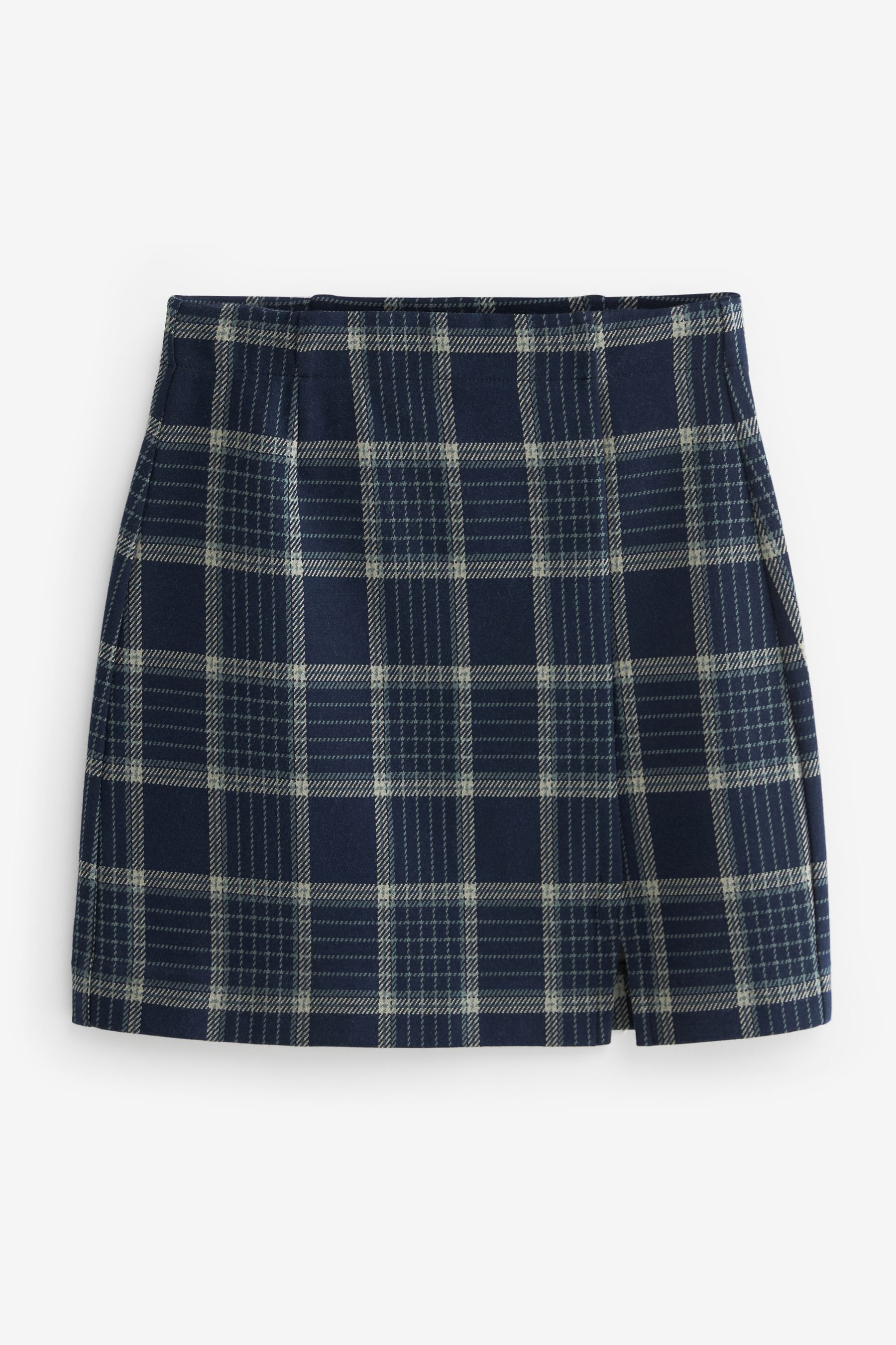 Navy Check Print Mini Jersey Skirt