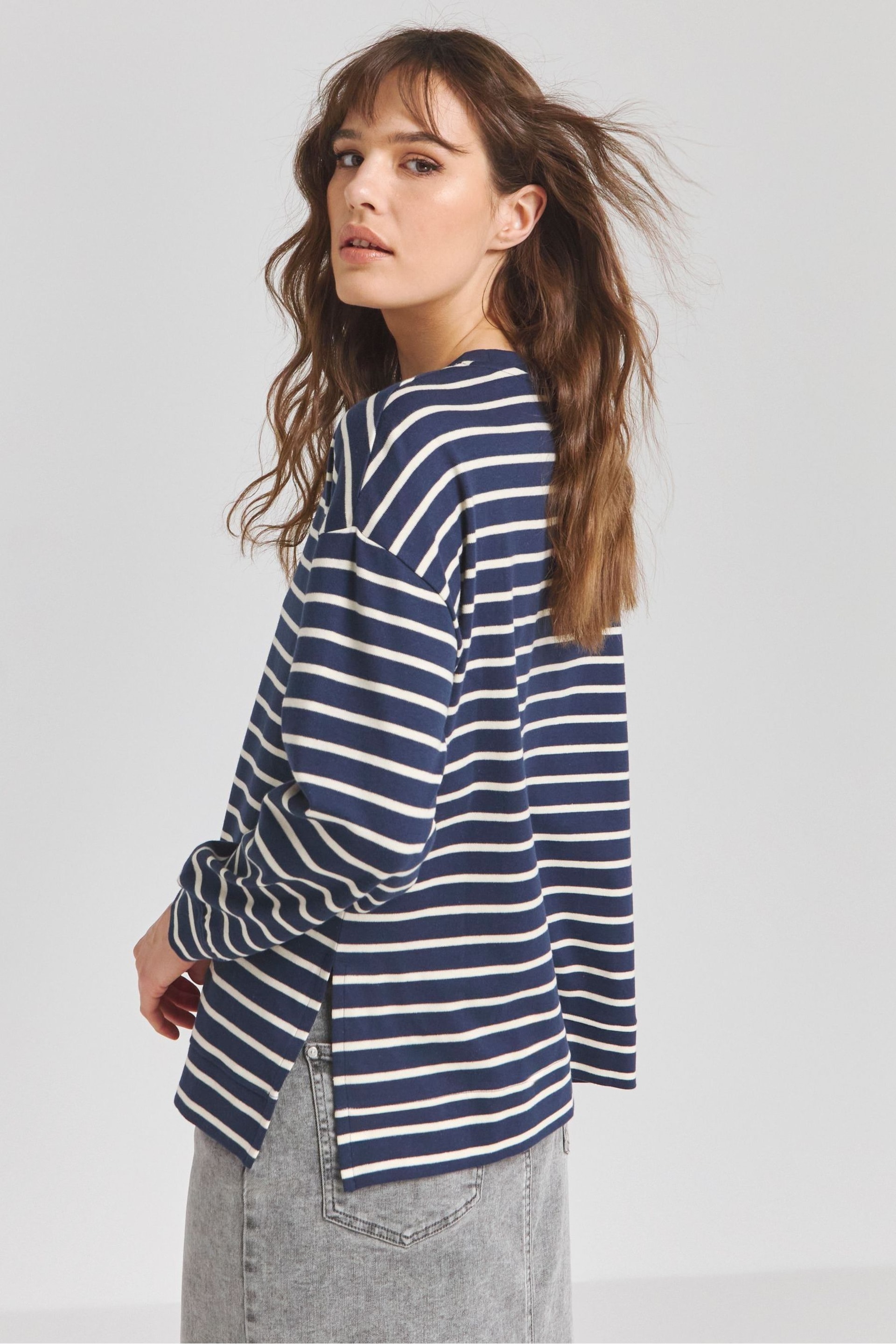 Simply Be Blue/Lemon Yellow Stripe Side Split Sweatshirt - Image 2 of 4