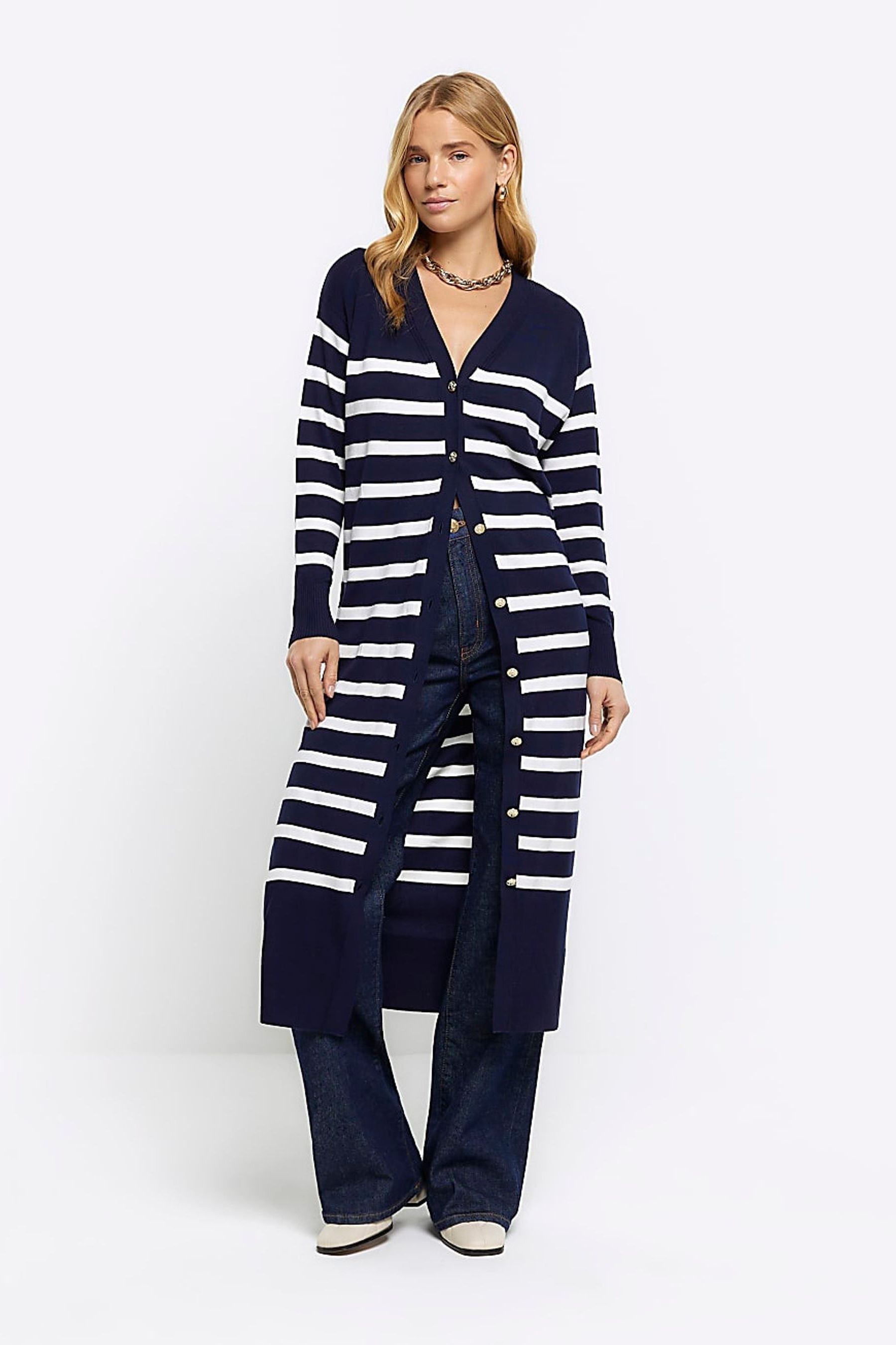 Buy River Island Navy Stripe Longline Cardigan from Next Oman
