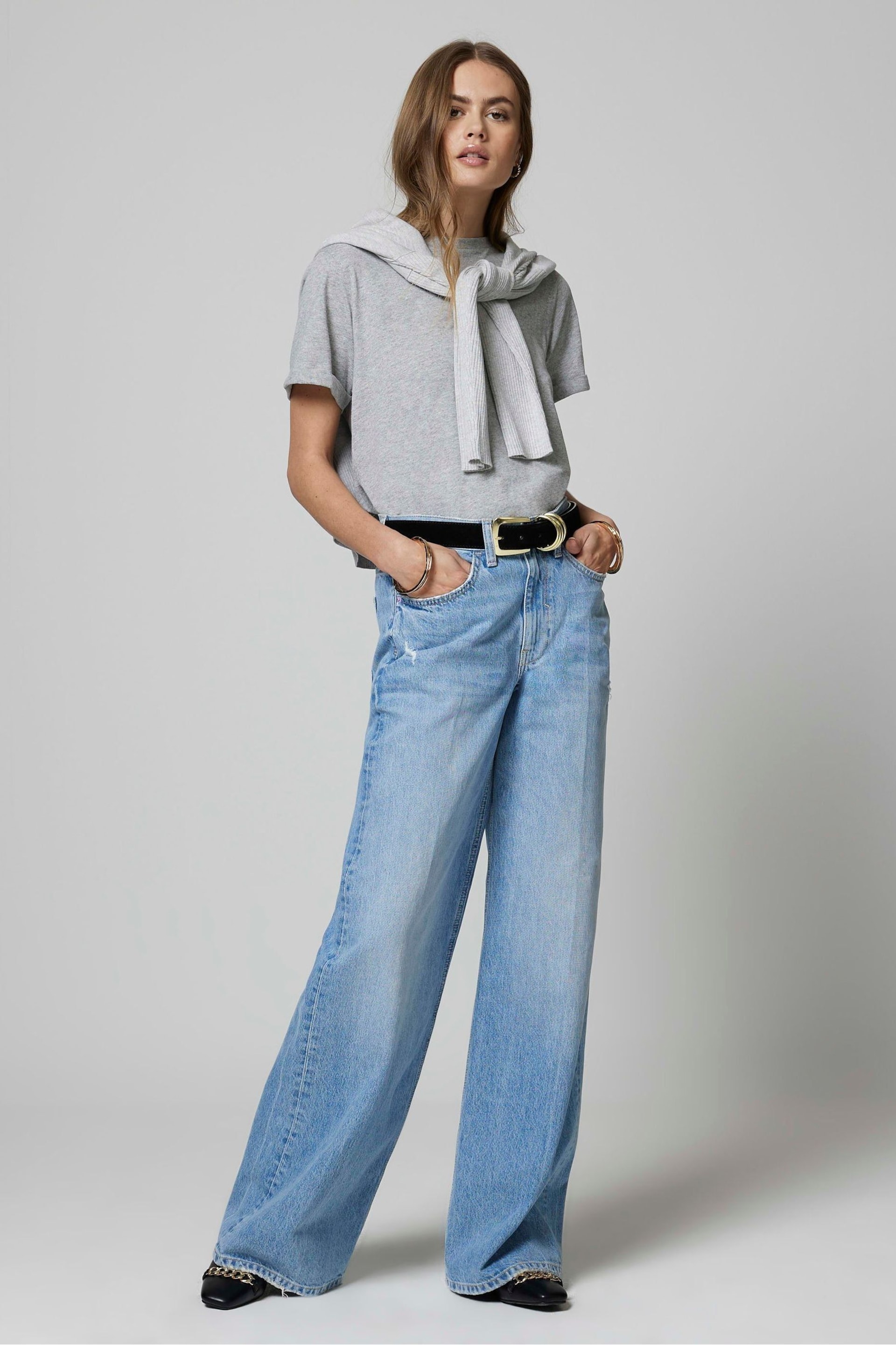 River Island Blue High Rise Wide Leg Baggy Jeans - Image 1 of 6