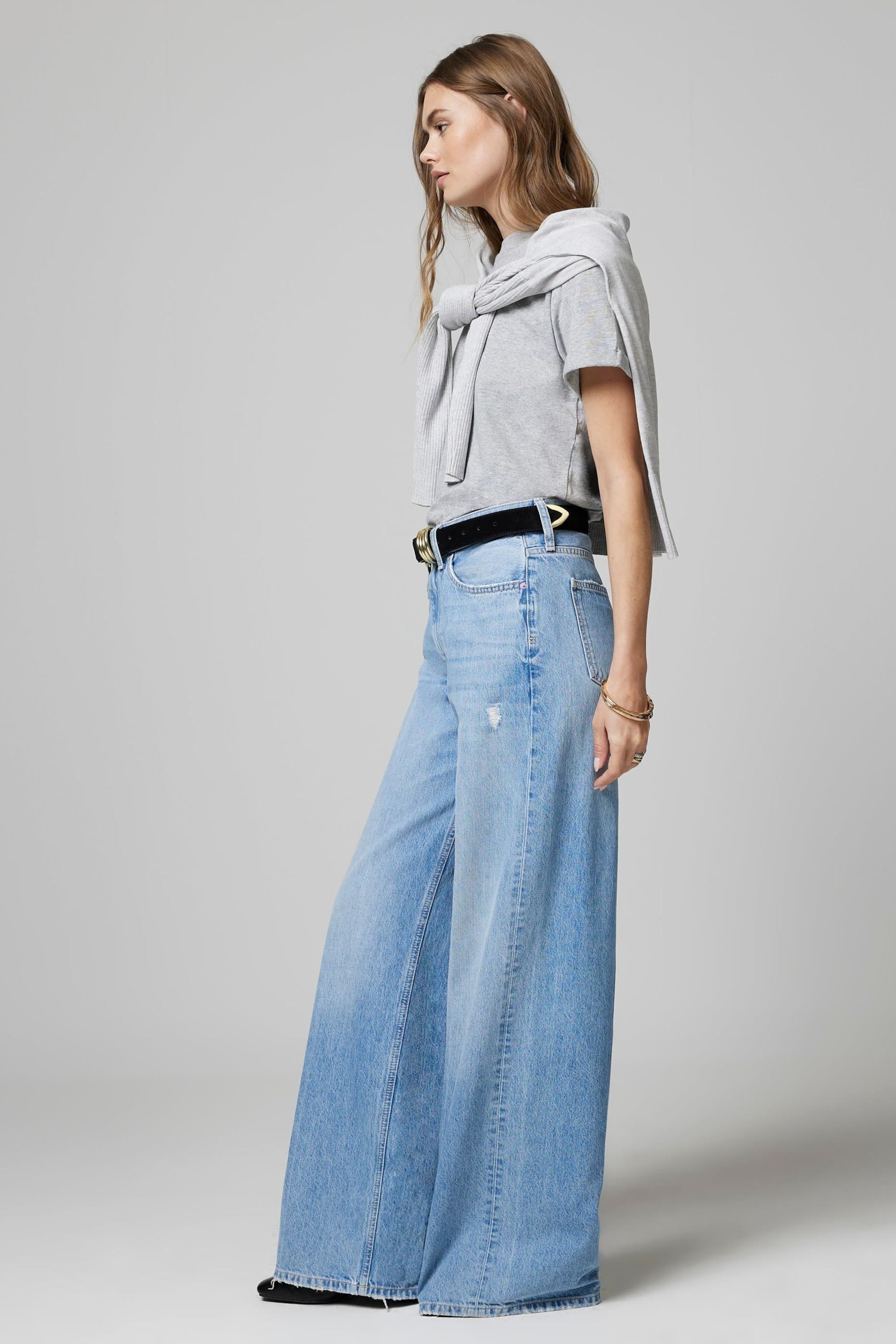 River Island Blue High Rise Wide Leg Baggy Jeans - Image 2 of 6