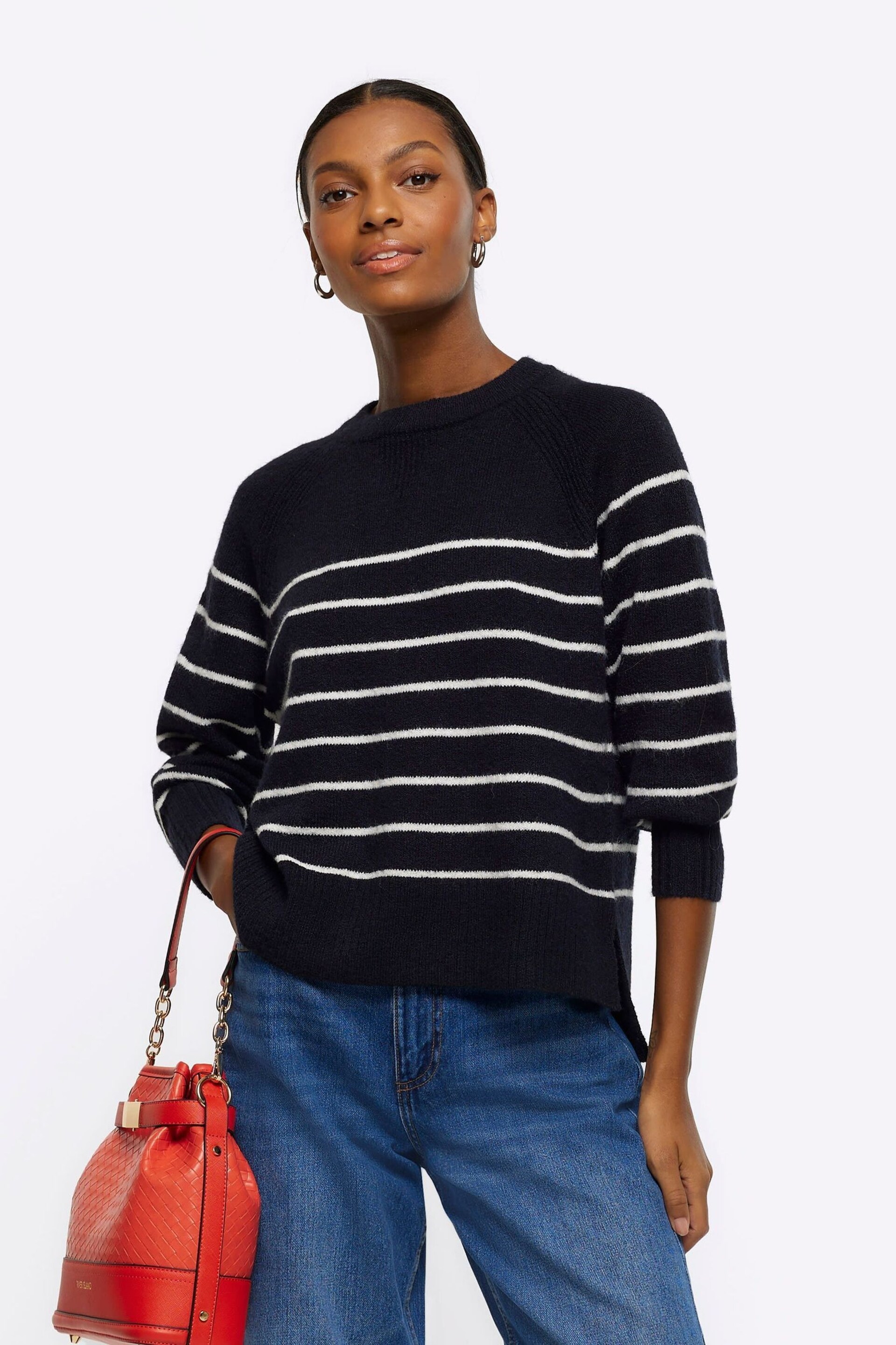 River Island Navy Navy Oversized Crew Neck Jumper - Image 1 of 6