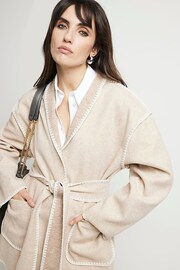 River Island Beige Web Stitch Shorts Wrap Coat - Image 4 of 6