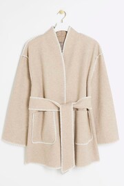 River Island Beige Web Stitch Shorts Wrap Coat - Image 5 of 6