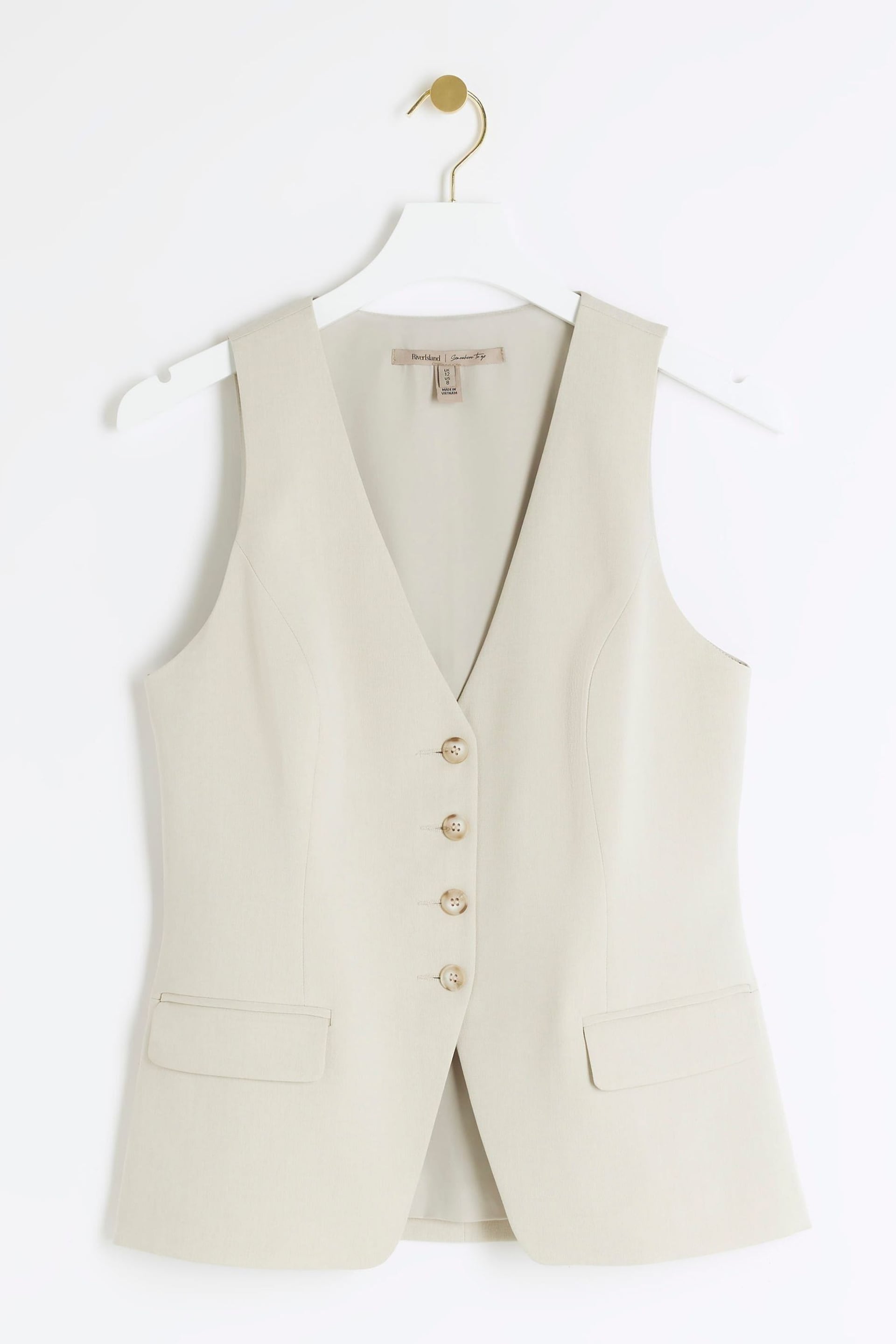 River Island Green Petite Fitted Longline Waistcoat - Image 5 of 6