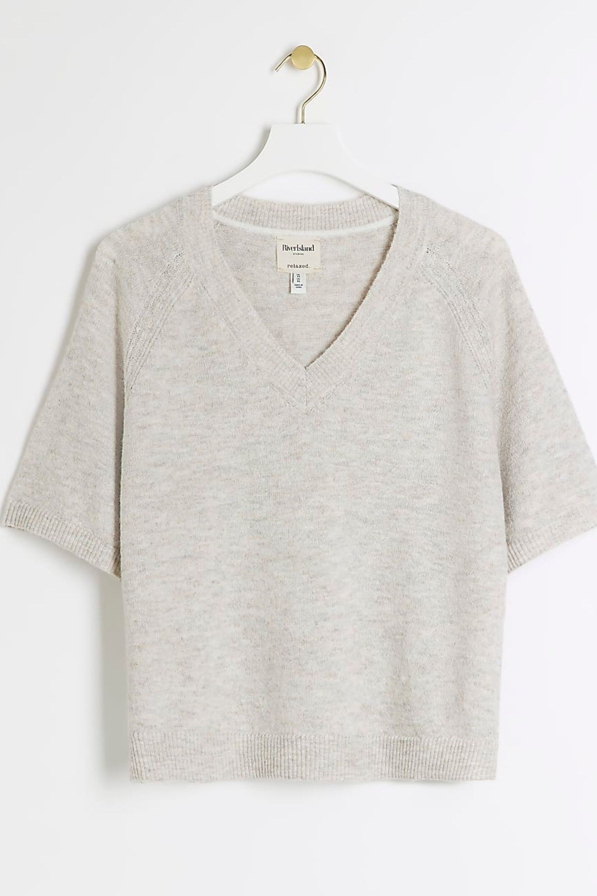 River Island Cream Lightweight Knit T-Shirt - Image 5 of 6