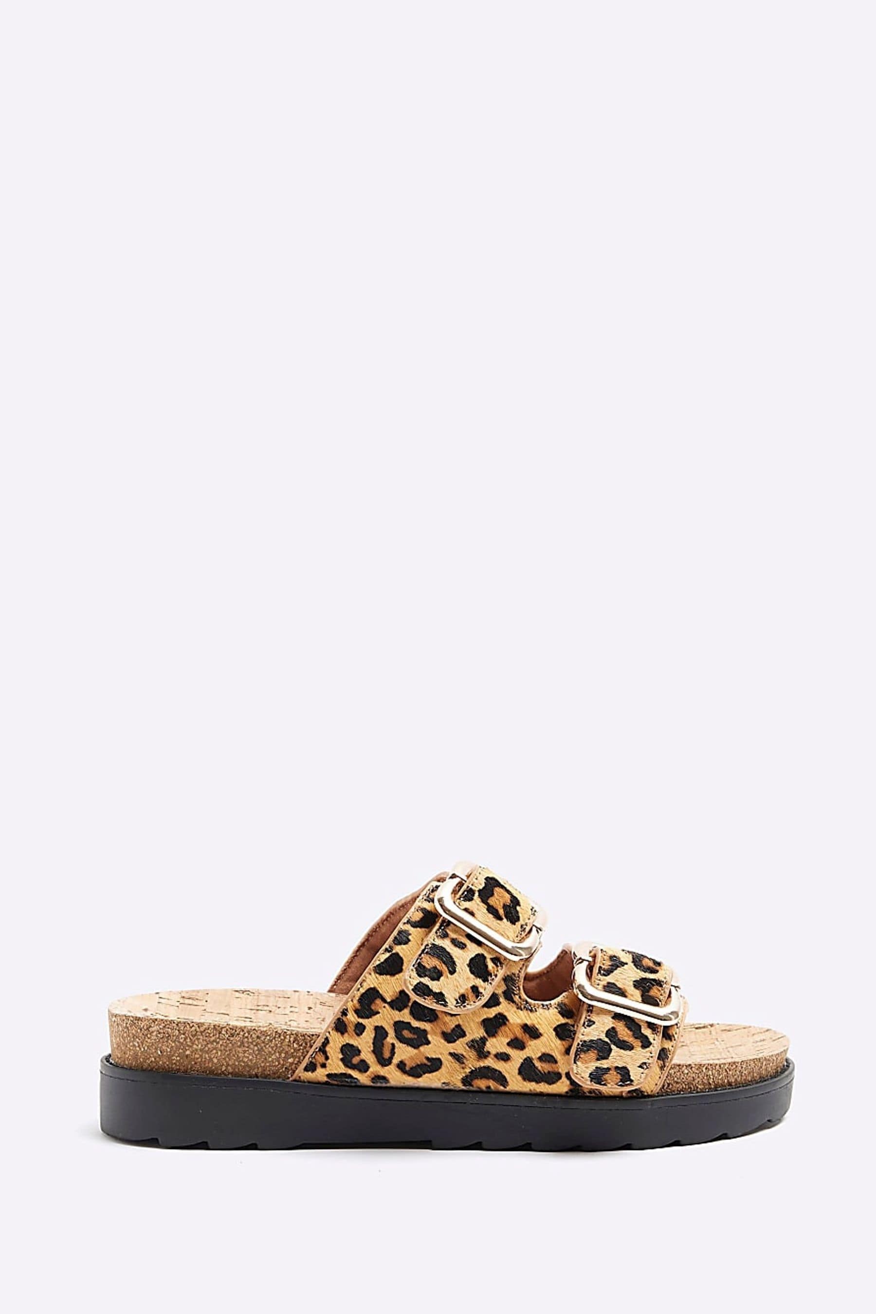 Buy River Island Brown Leopard Double Buckle Sandals from Next Luxembourg