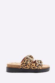 River Island Brown Leopard Double Buckle Sandals - Image 1 of 6