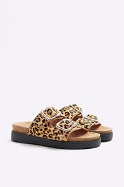 River Island Brown Leopard Double Buckle Sandals - Image 2 of 6