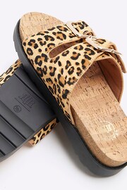 River Island Brown Leopard Double Buckle Sandals - Image 4 of 6