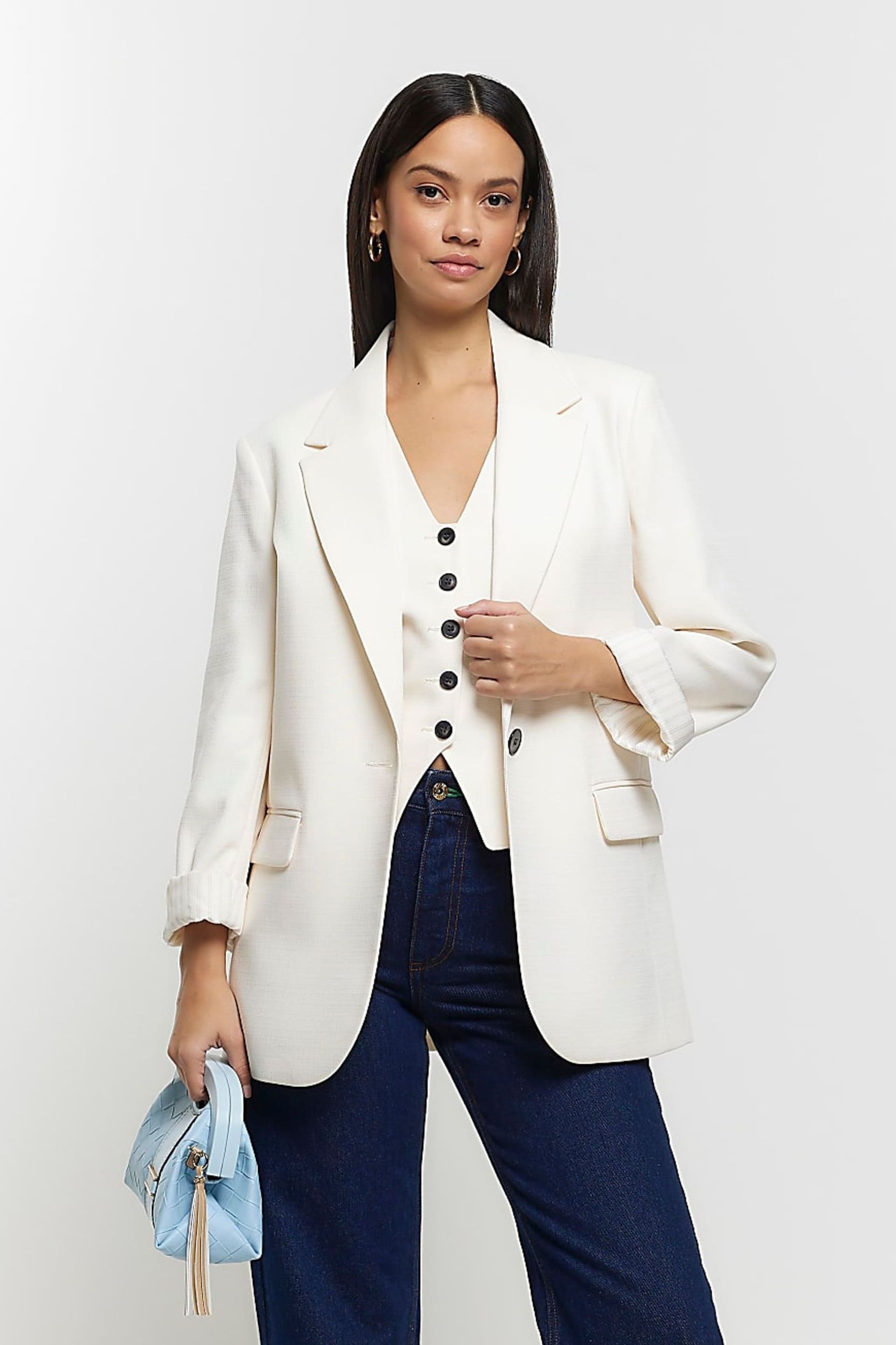 River Island Cream Rolled Sleeve Relaxed Blazer - Image 1 of 6