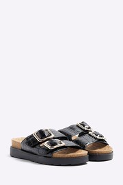 River Island Black Leopard Double Buckle Sandals - Image 1 of 6