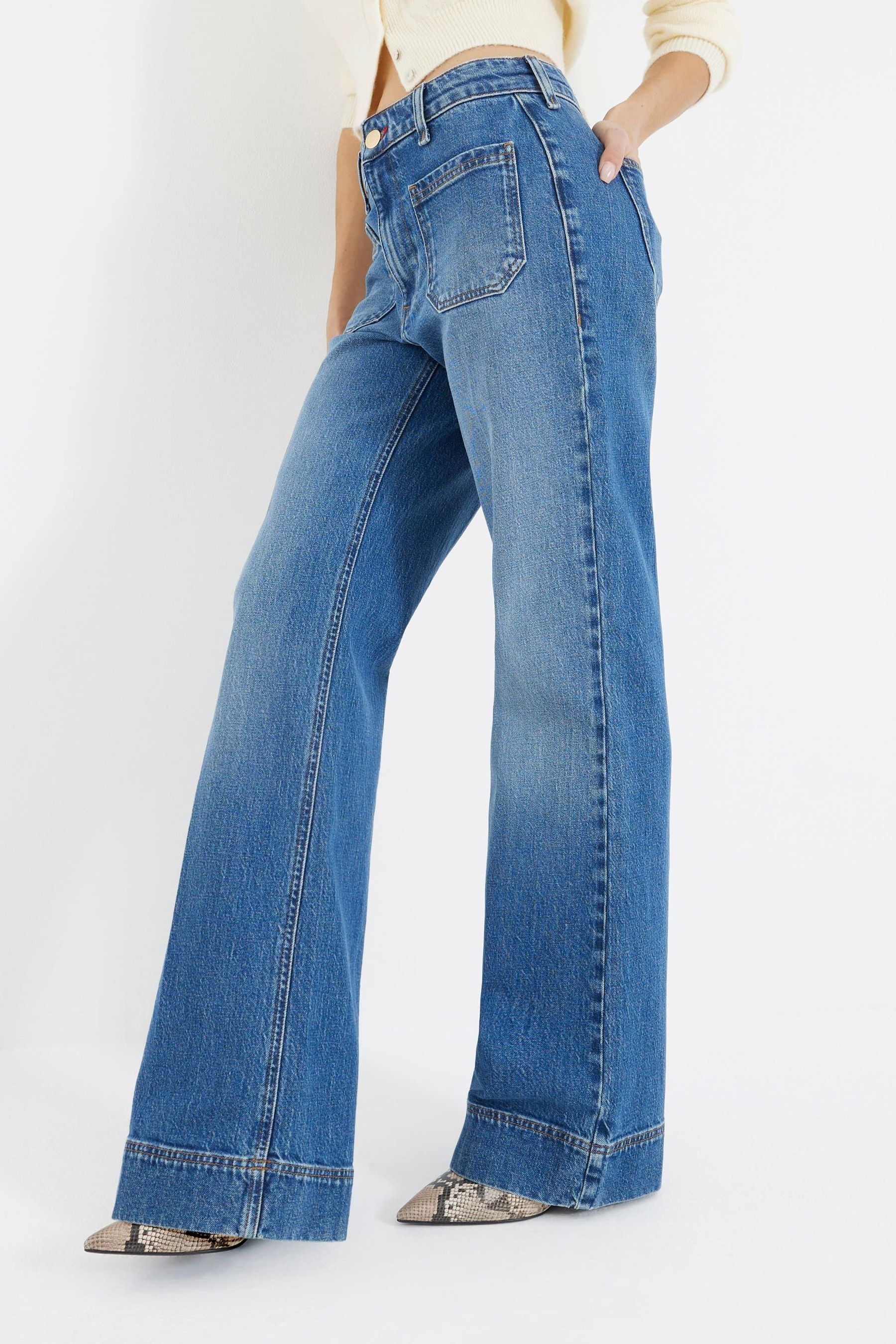 Buy River Island Blue Pocket Front High Rise 100 Cotton Wide Leg Jeans from Next Canada