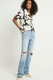 River Island Blue High Rise Straight Leg Non Strech Jeans - Image 3 of 7