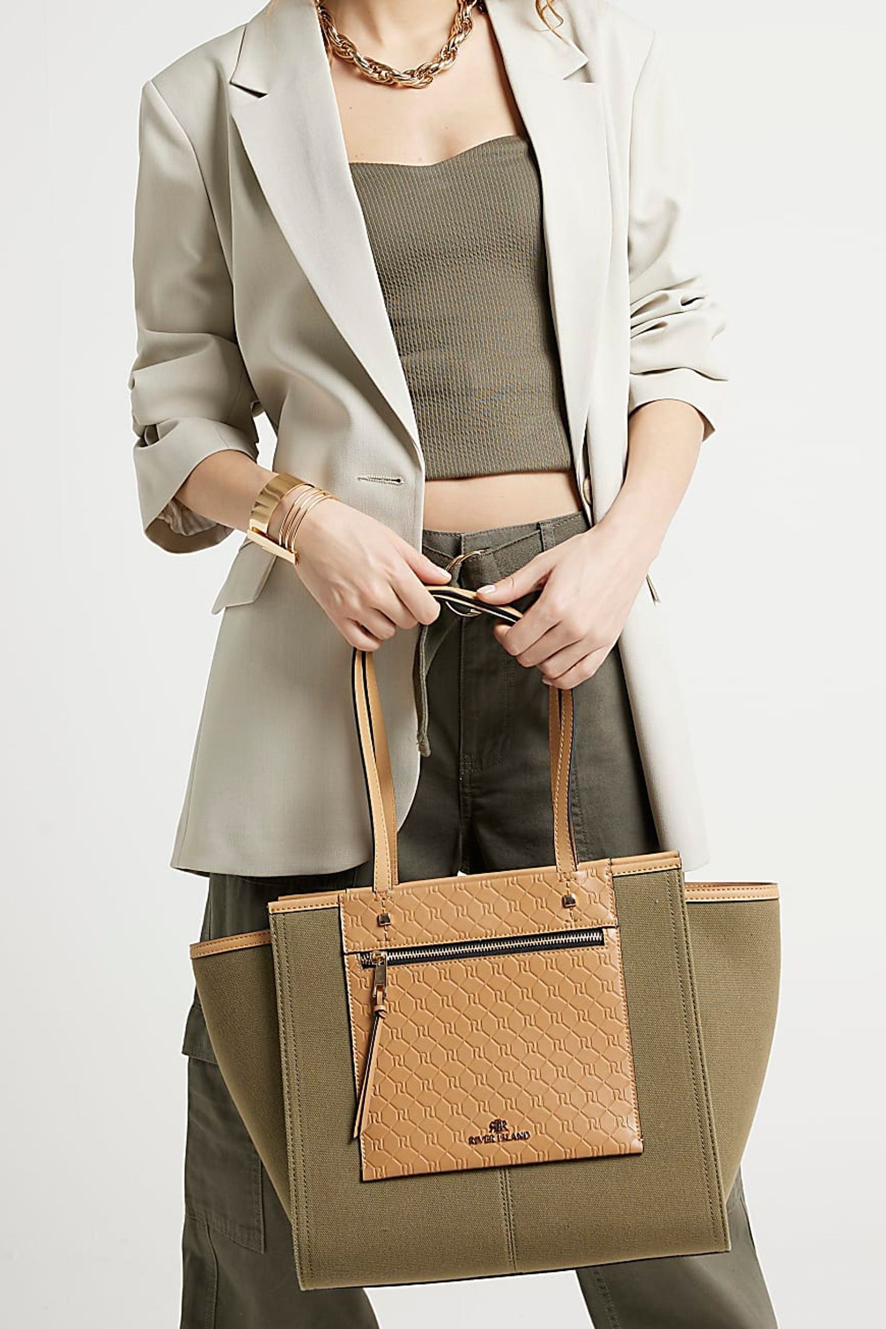 Khaki river island bag best sale