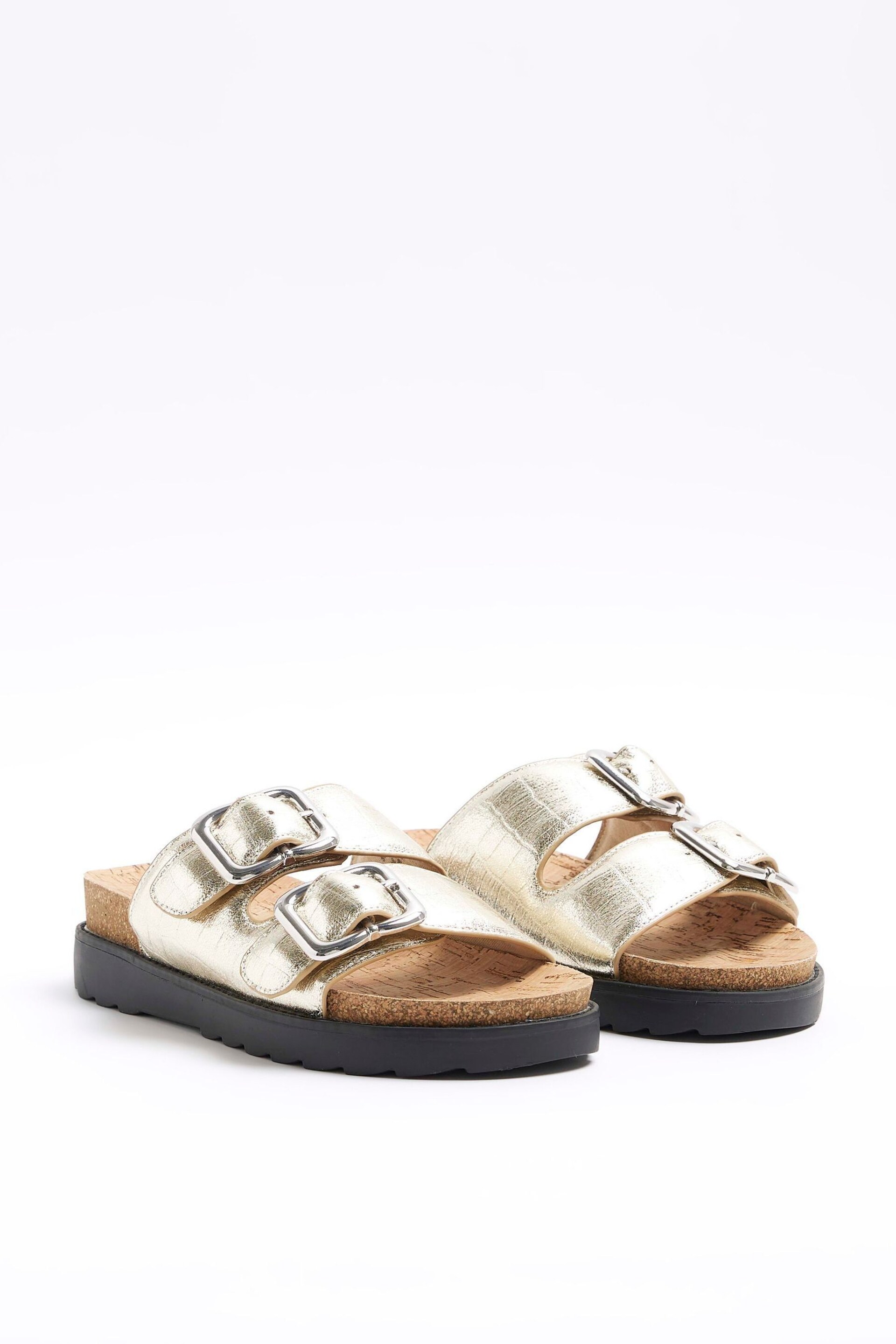 River Island Gold Leopard Double Buckle Sandals - Image 3 of 6