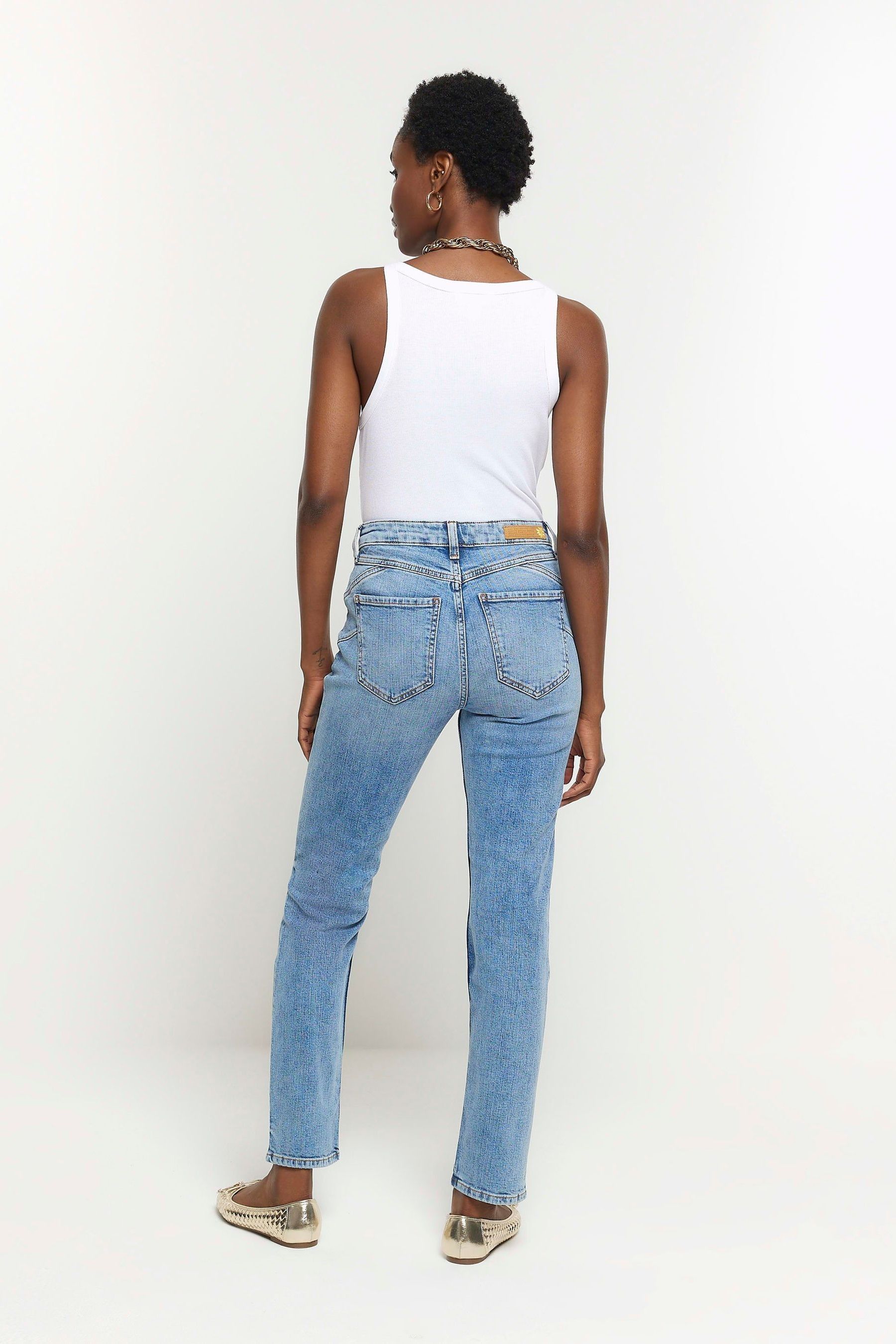 Buy River Island Blue Mid Rise Slim Straight Jeans from Next Luxembourg