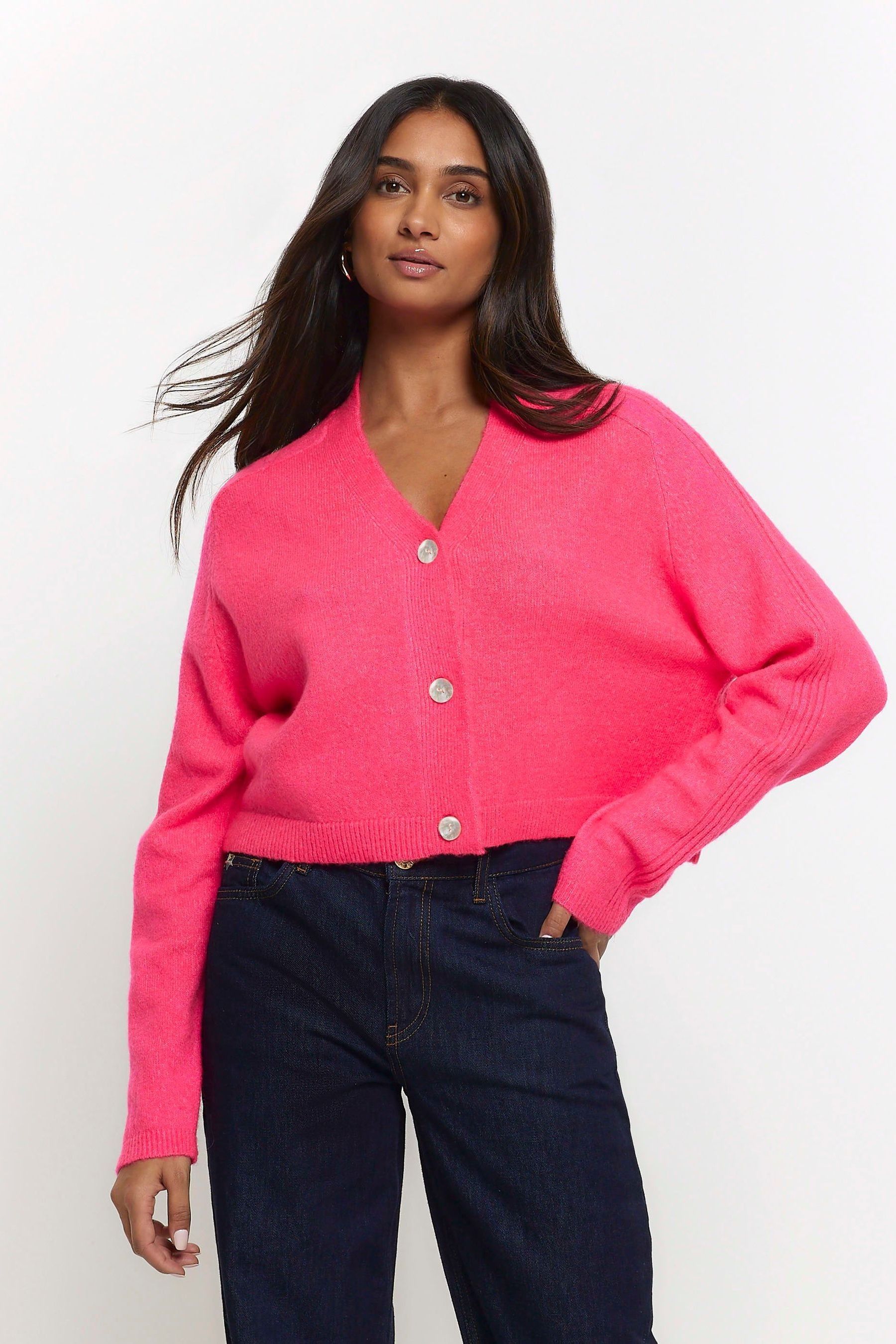 Buy River Island Pink Cropped Cardigan from Next Luxembourg