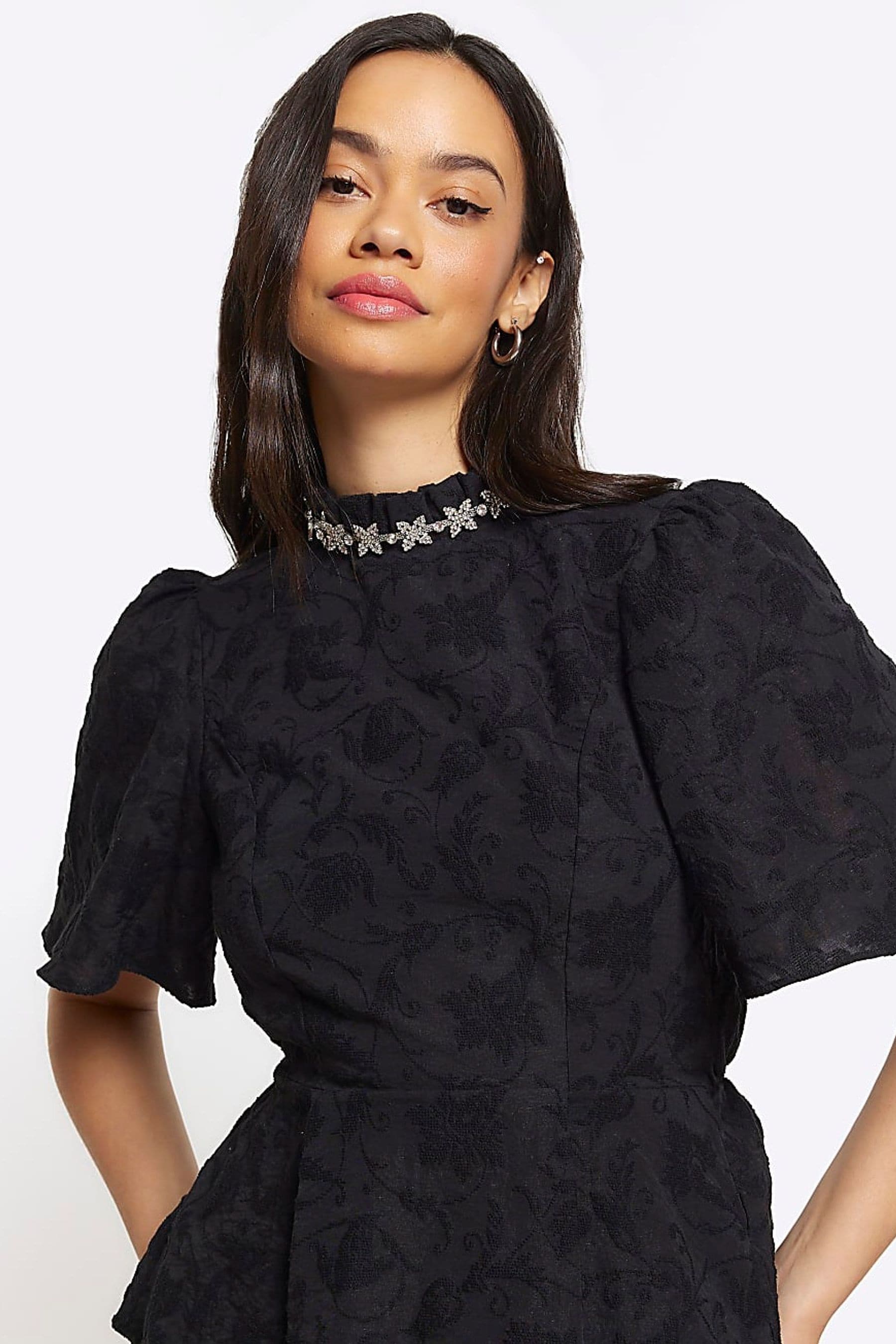 Buy River Island Black High Neck Blouse from Next Canada