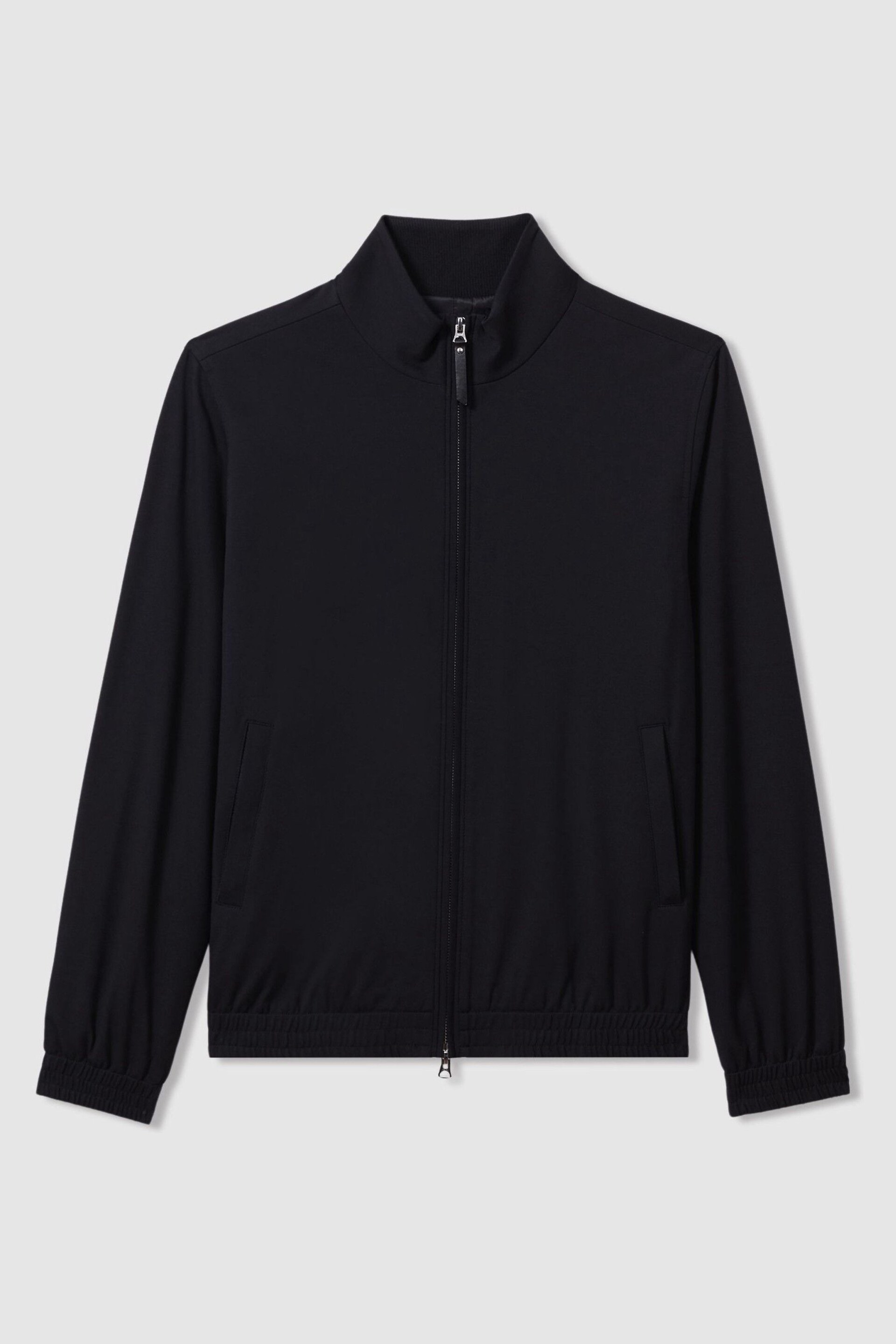 Reiss Navy Petras Elasticated Hem Zip-Front Bomber Jacket - Image 2 of 5