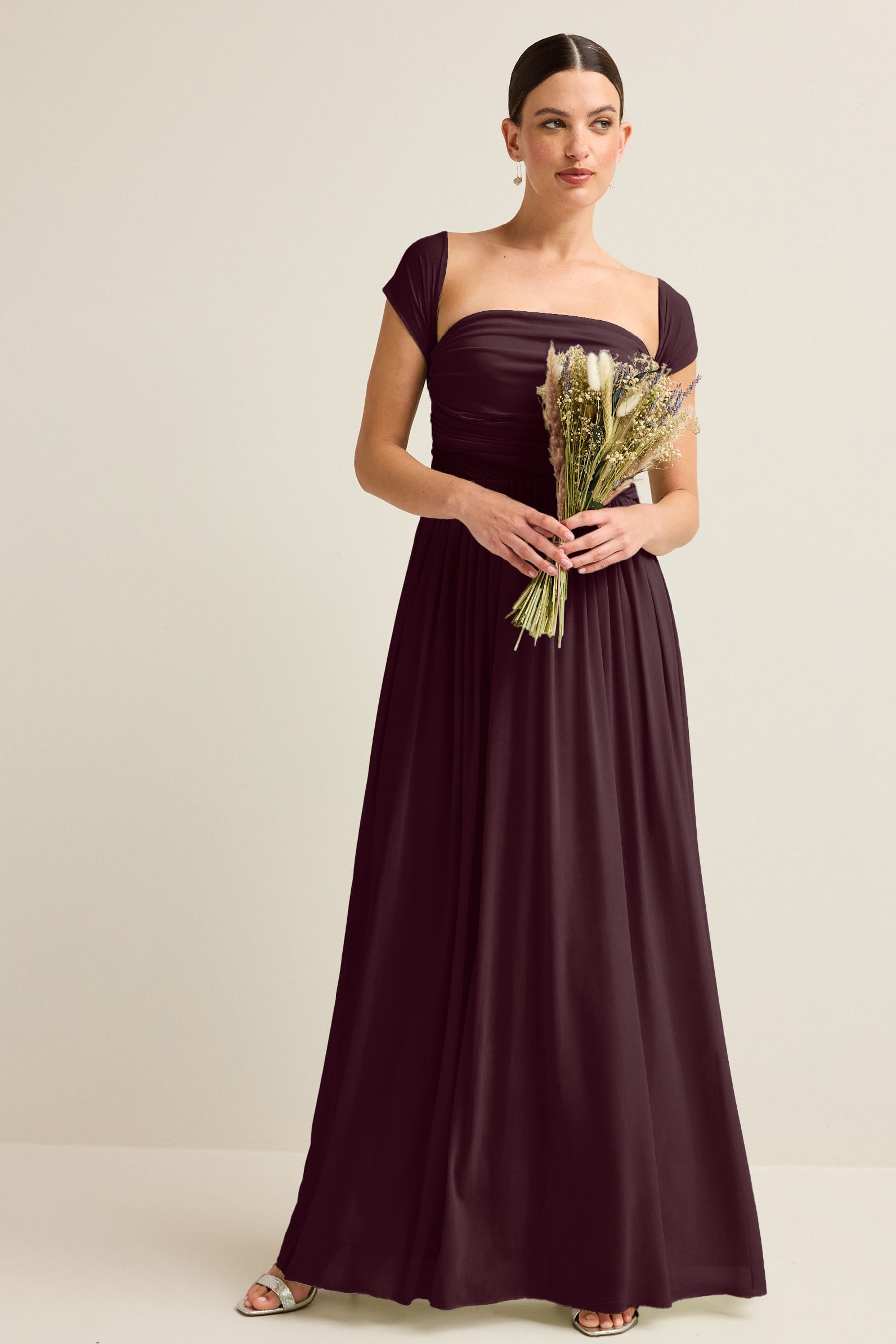 Plum Purple Mesh Multiway Bridesmaid Wedding Maxi Dress