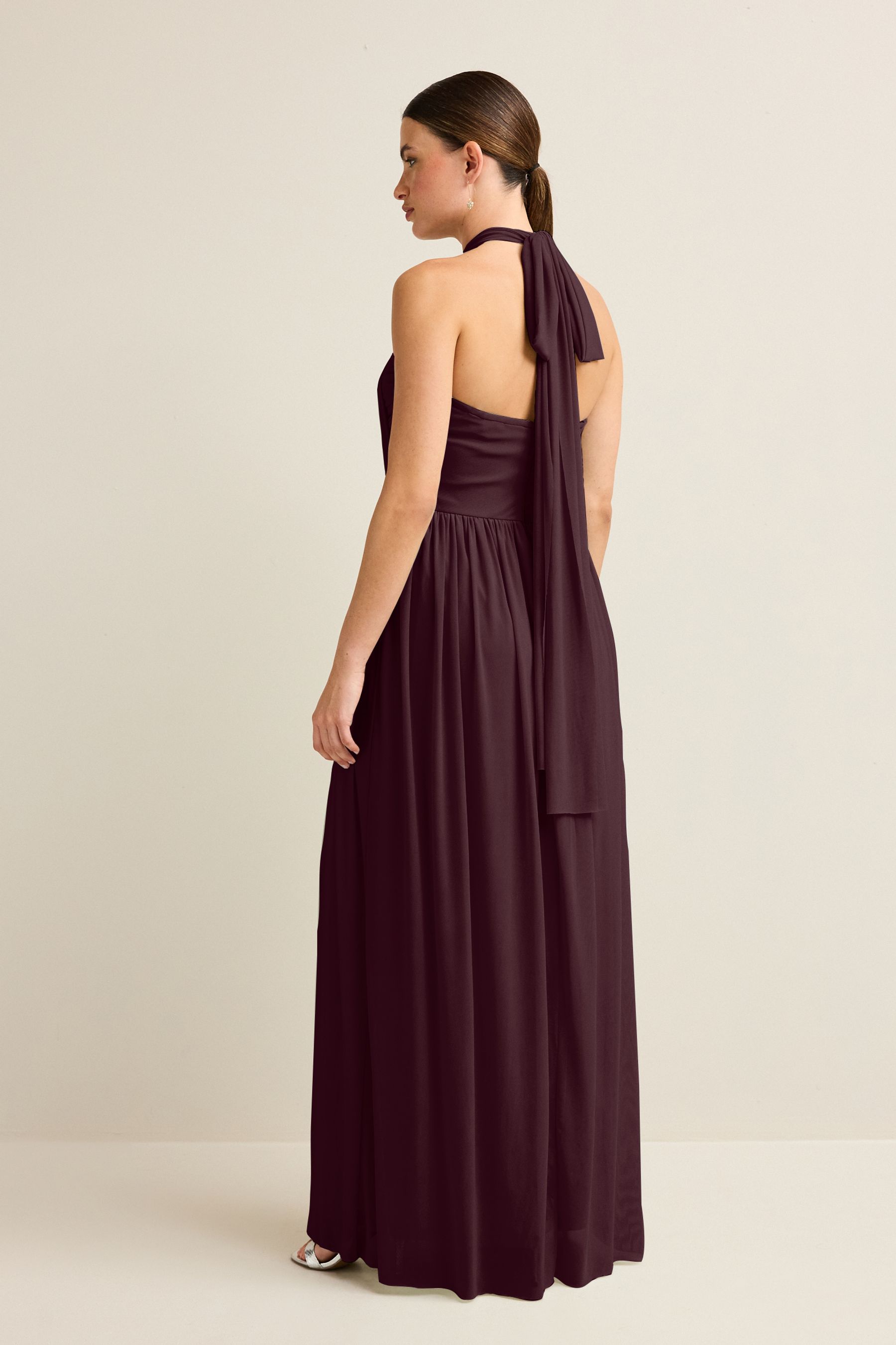 Plum Purple Mesh Multiway Bridesmaid Wedding Maxi Dress