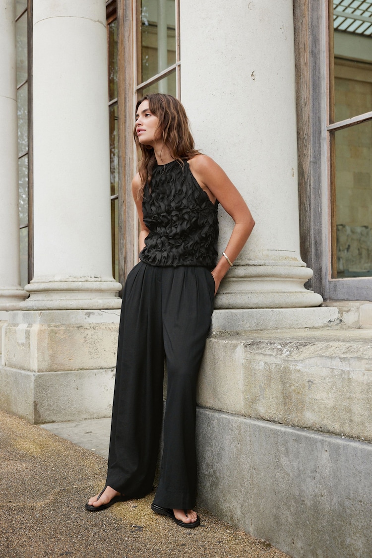 Black Halter Neck Ruffle Tank - Image 2 of 7