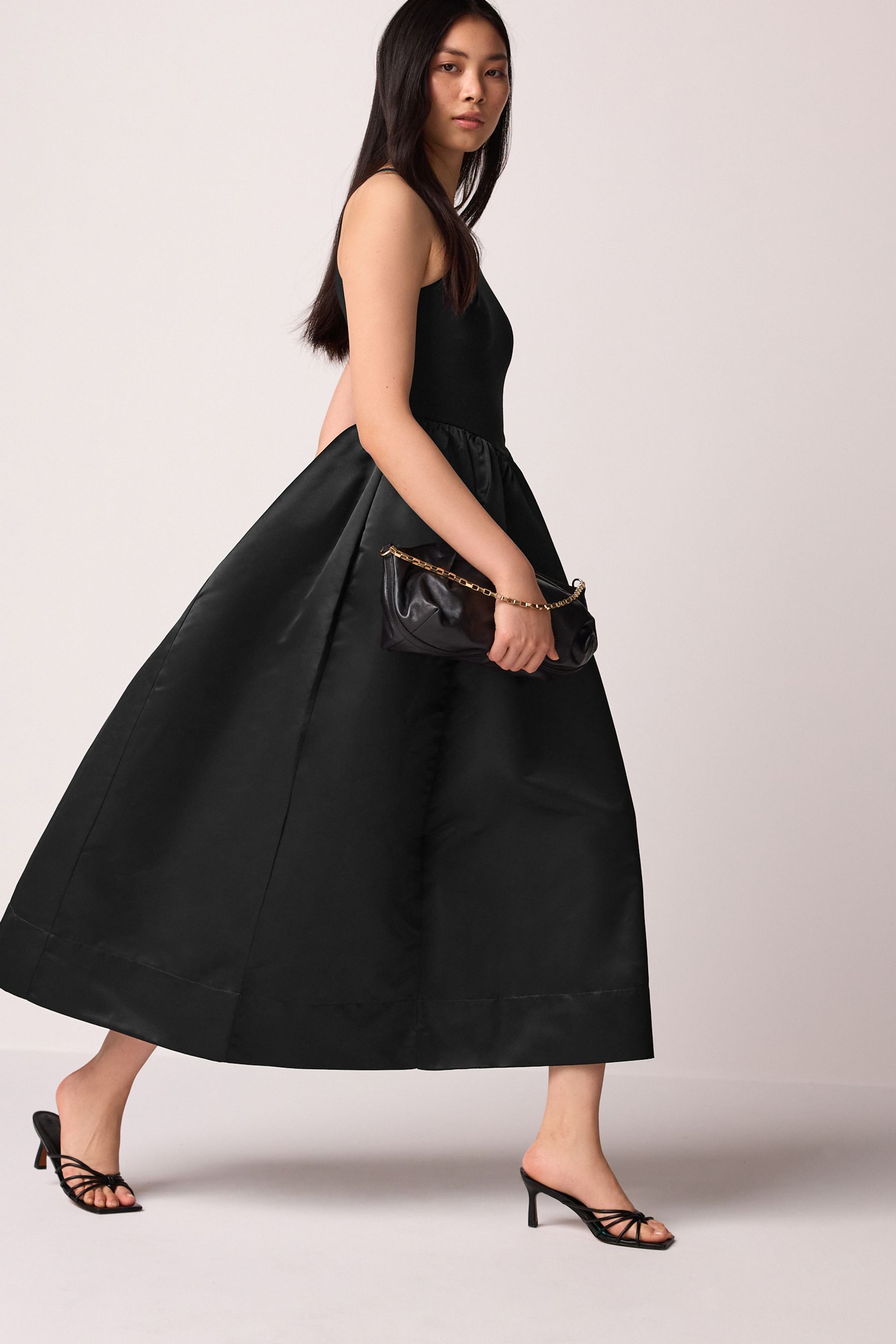 Buy Black Satin And Jersey Racer Occasion Midi Dress from the Next UK online shop