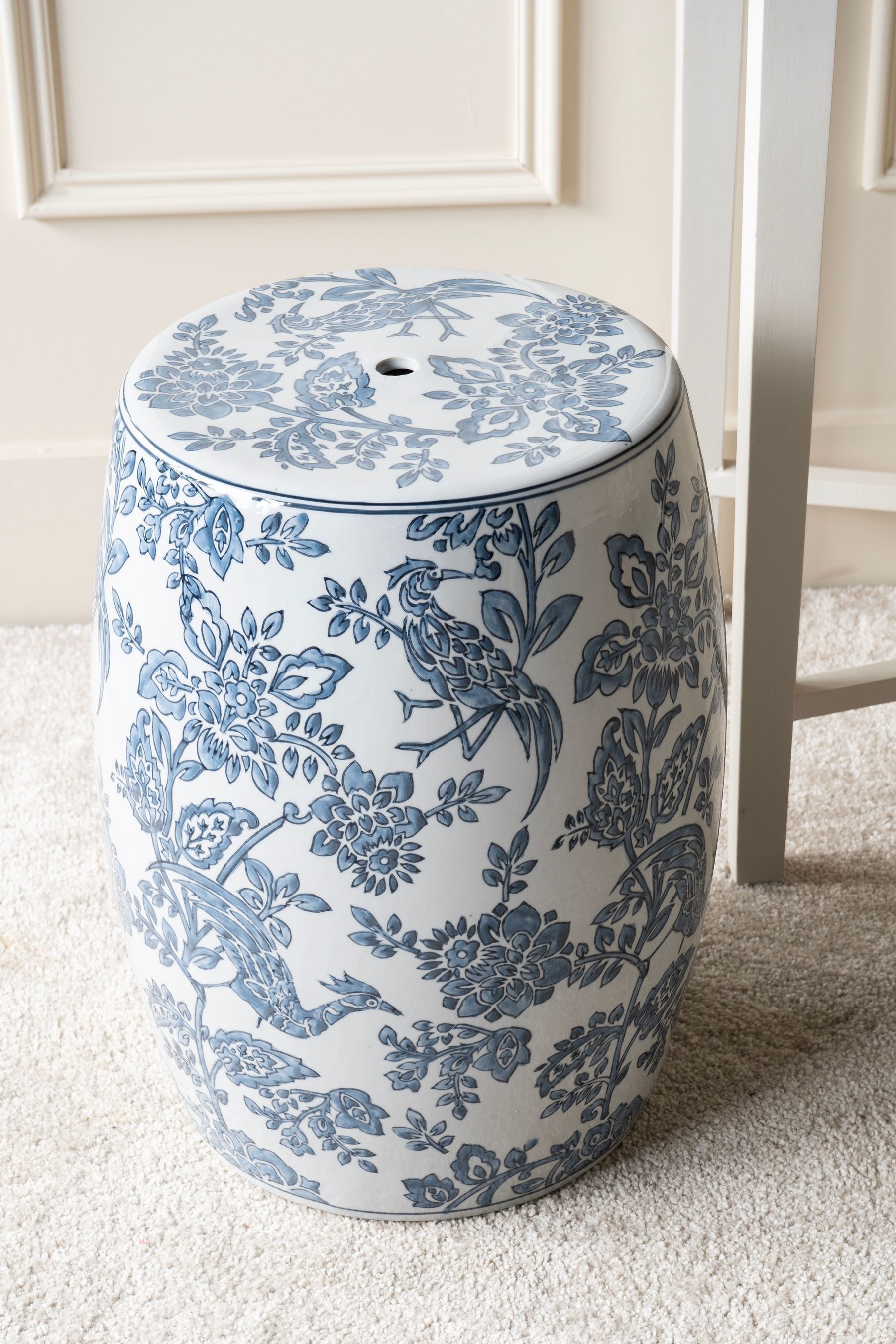 Buy Laura Ashley Blue and White Adain Palace Drum Stool from the Next UK online shop