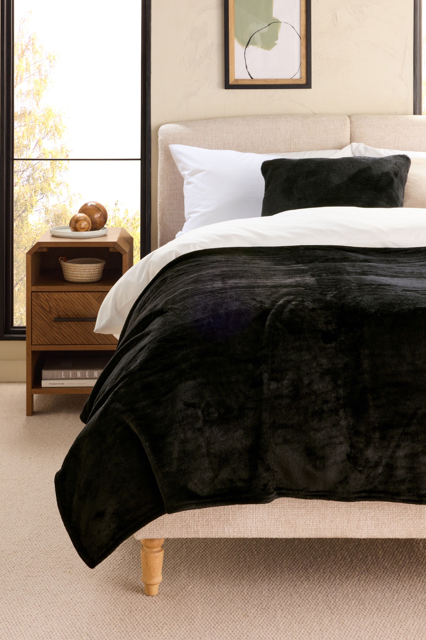 Buy Black Plush Fleece Throw from Next Canada
