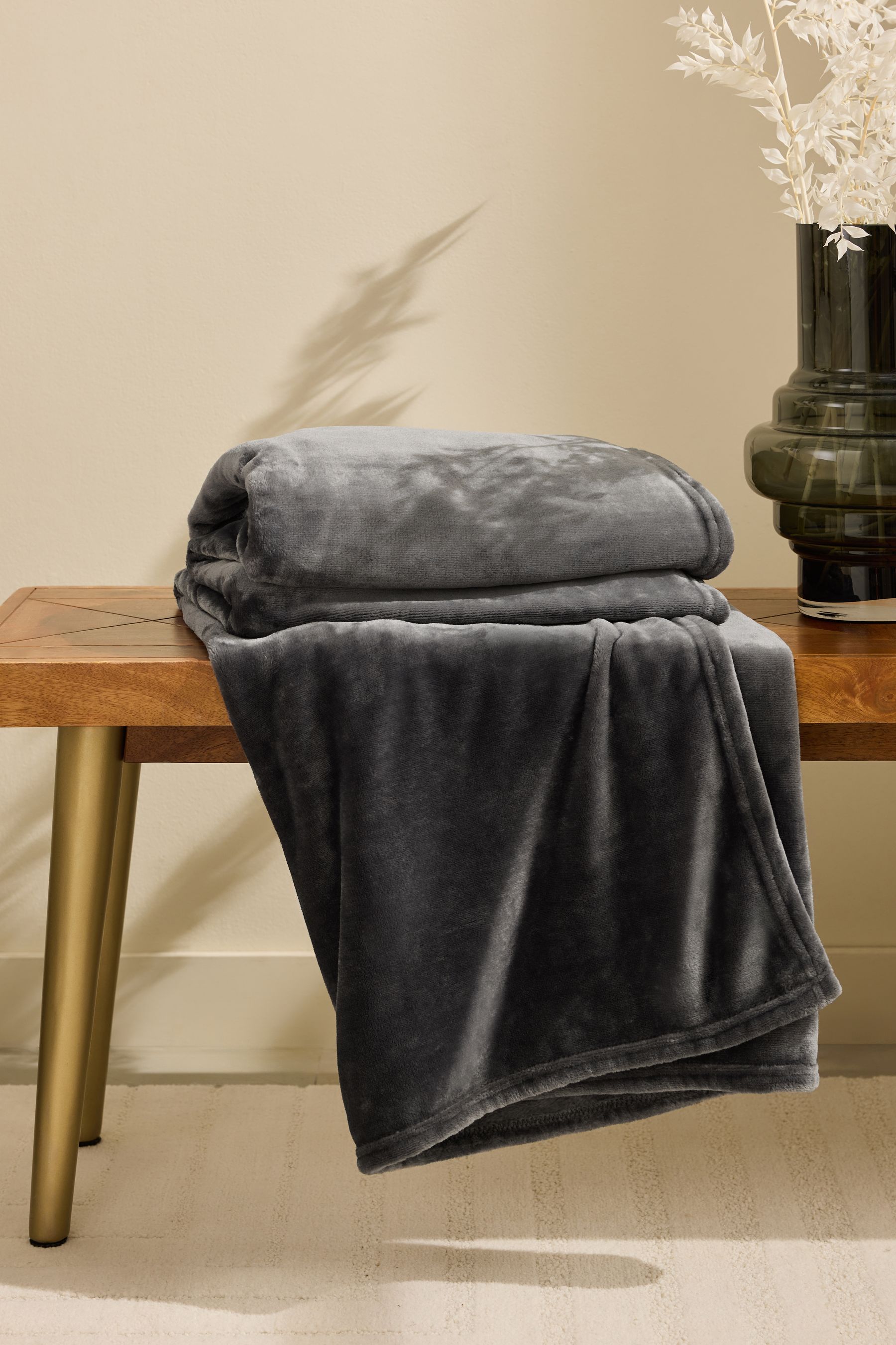 Buy Charcoal Grey Plush Fleece Throw from the Next UK online shop