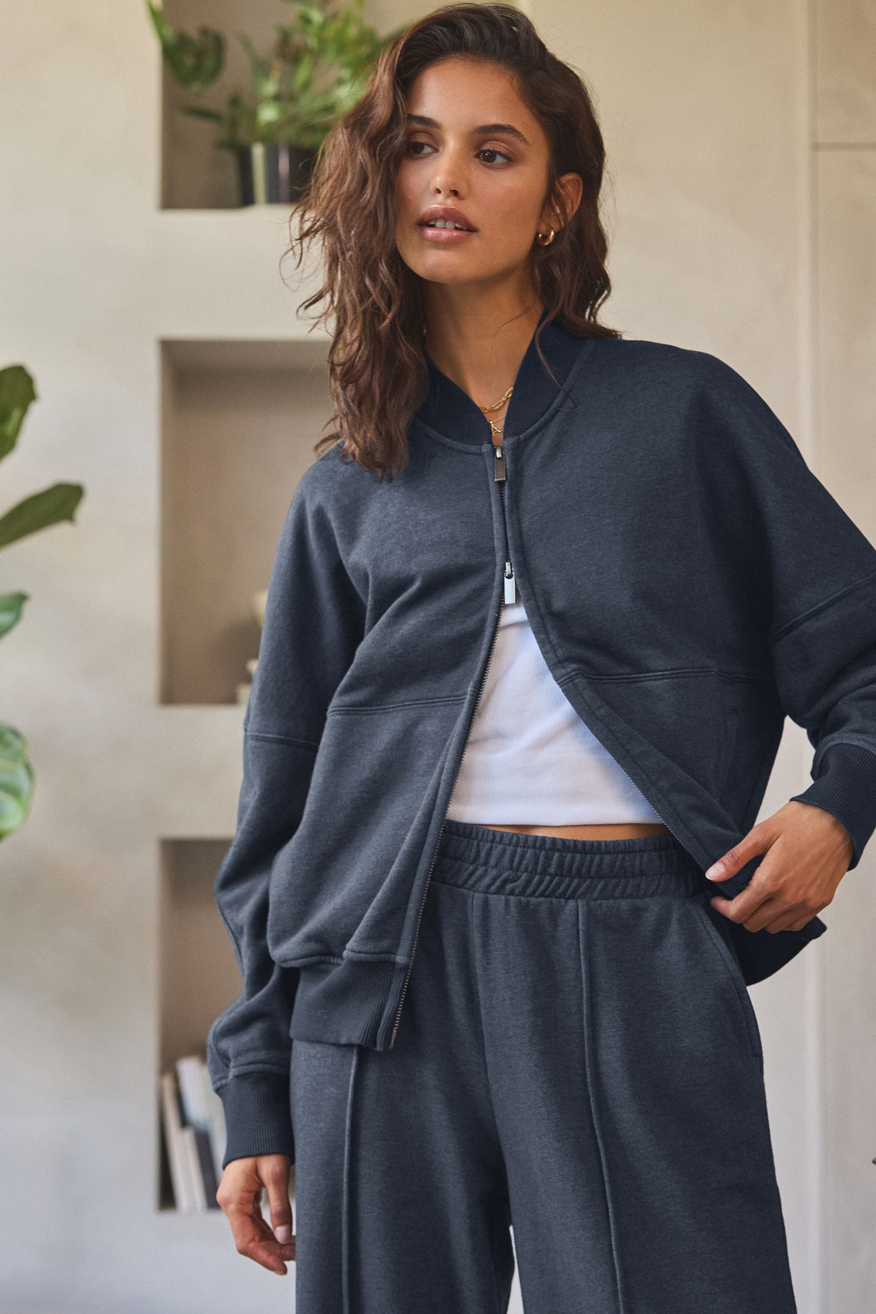 Washed Blue Lounge 100 Cotton Bomber Jacket