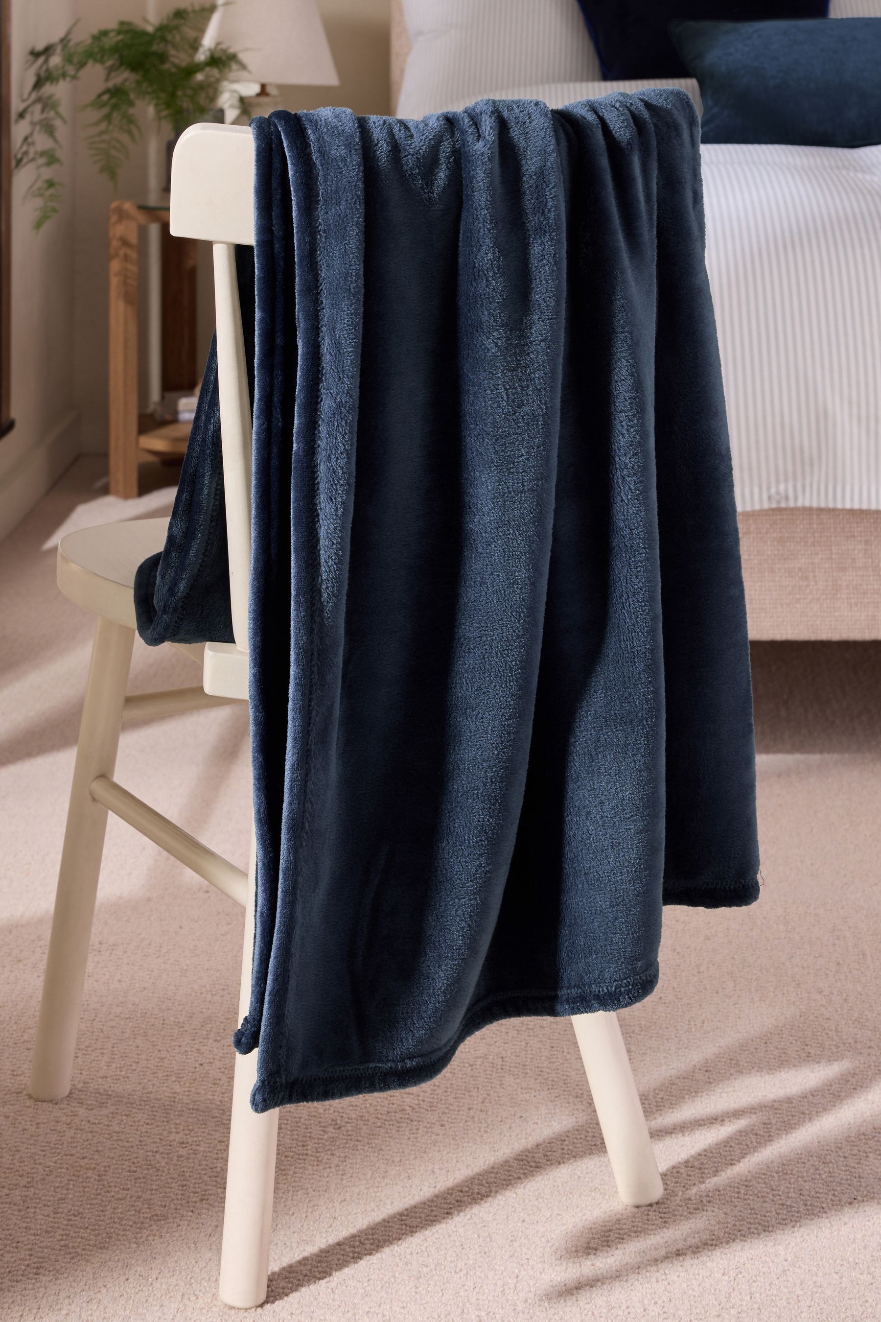Buy Navy Plush Fleece Throw from Next Luxembourg