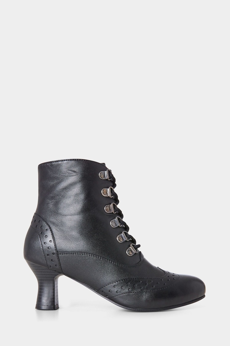 Joe Browns Black Brogue Heeled Lace Up Boots - Image 1 of 4