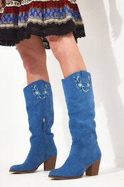 Joe Browns Blue Embroidered Knee High Boots - Image 5 of 5